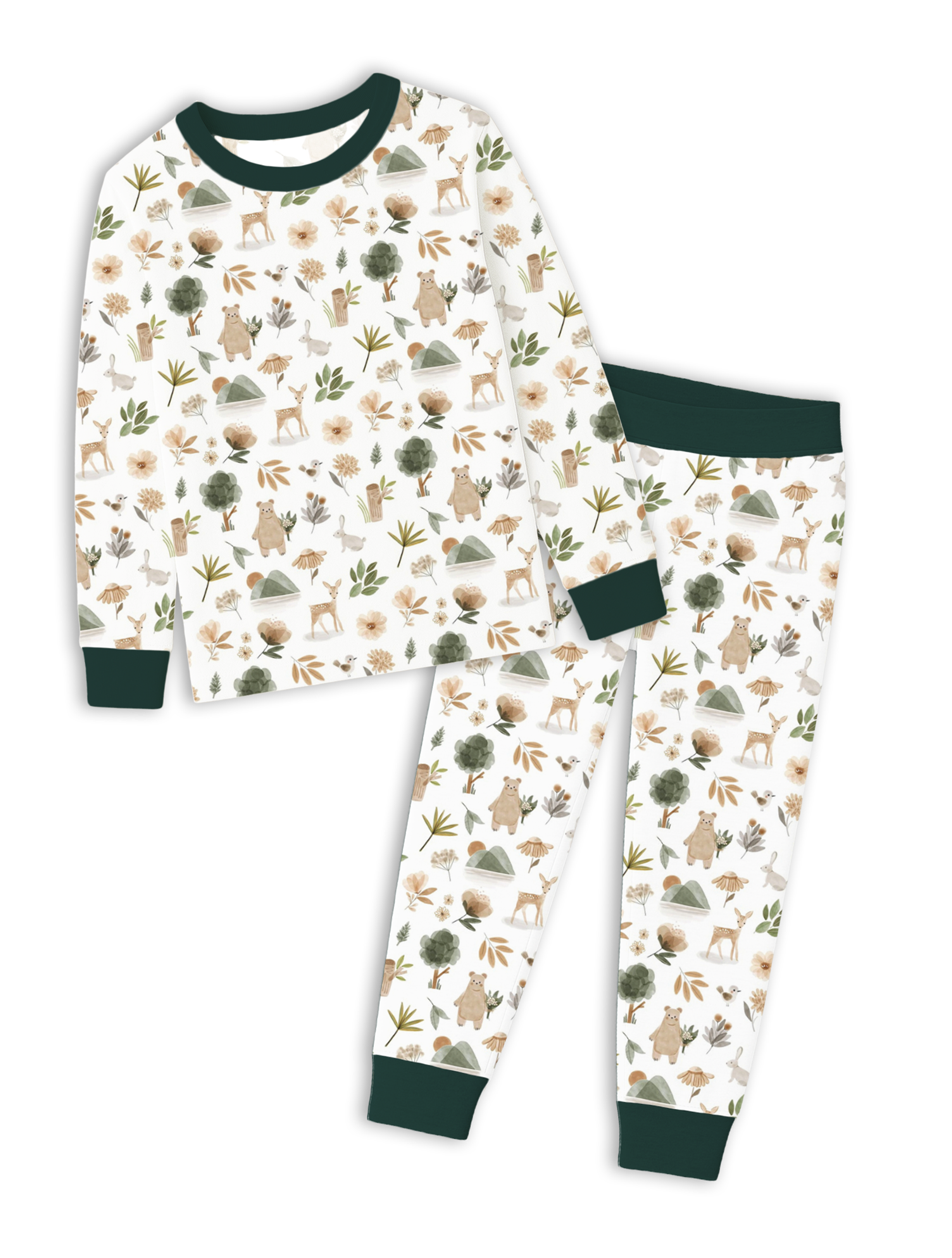Woodland Forest Green - Pyjama deux pièces en bambou pour enfant
