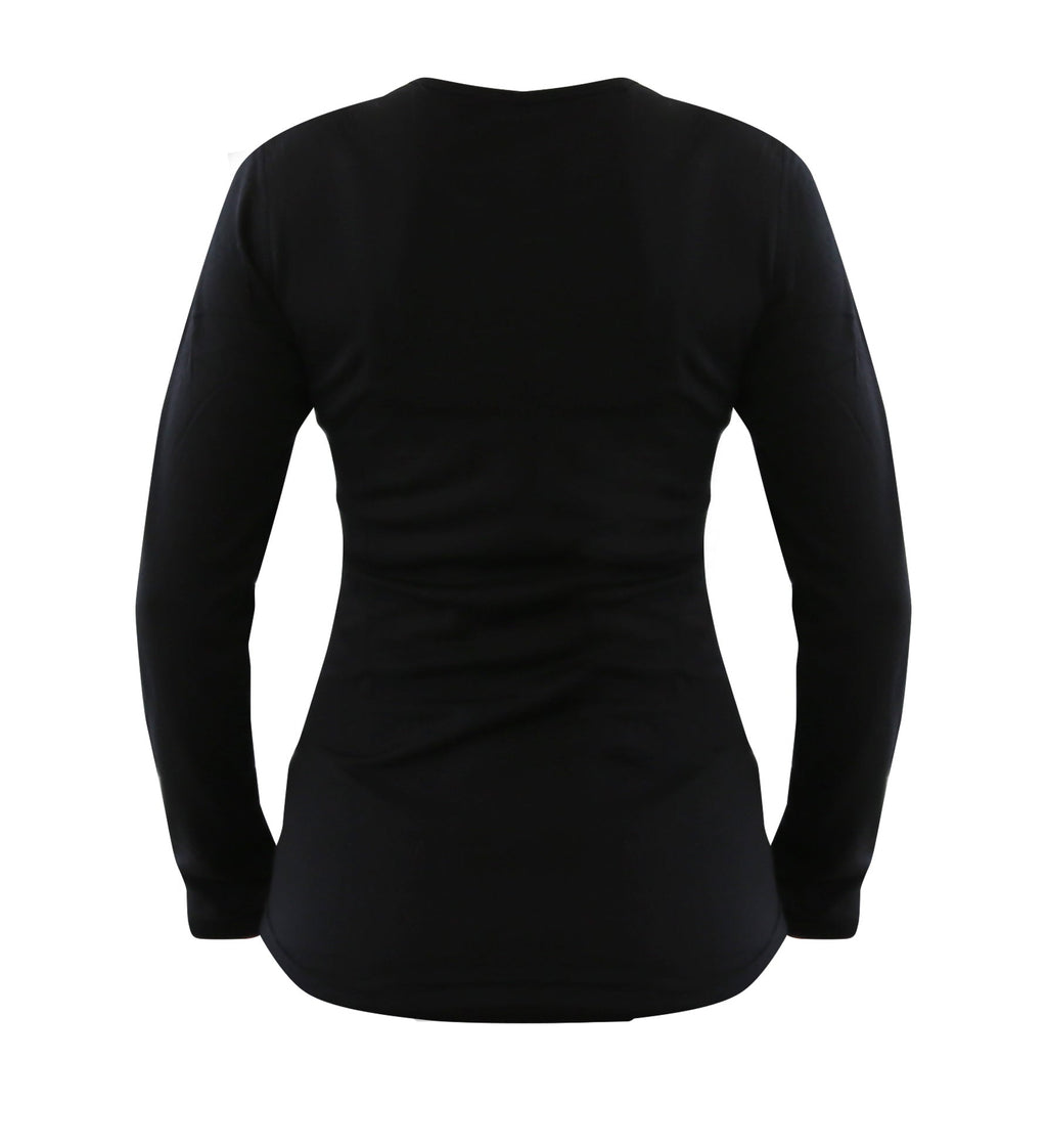 T-shirt à manches longues et col rond 100 % laine mérinos pour femme, 190 g/m²