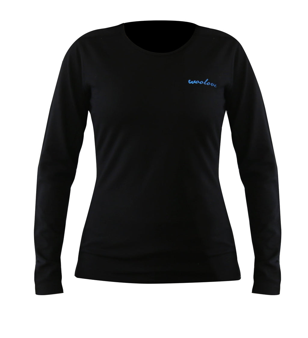 T-shirt à manches longues et col rond 100 % laine mérinos pour femme, 190 g/m²