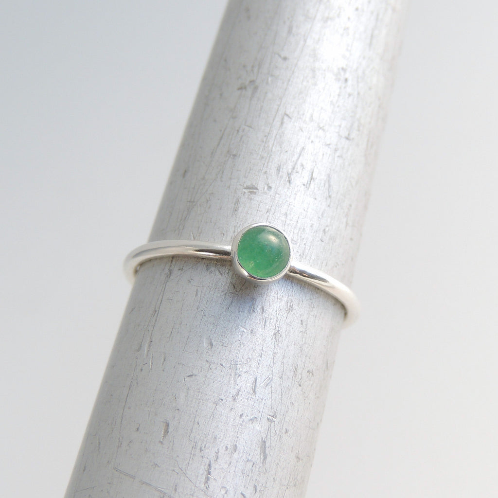 Green Aventurine Ring Sterling Silver Stacking Ring Green Stone Ring