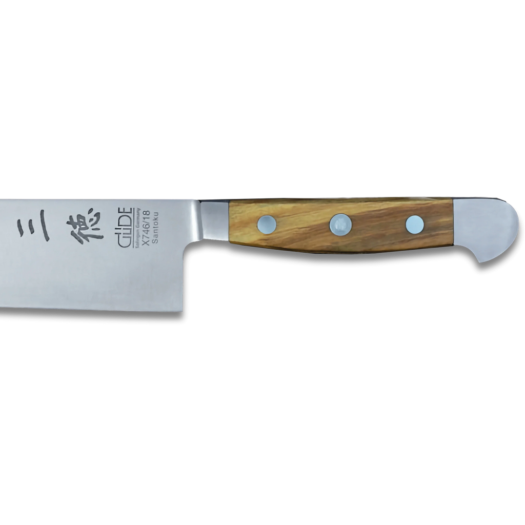 ALPHA OLIVE | Santoku Knife Smooth Blade 7 inch | Forged Steel / Olive wood handle