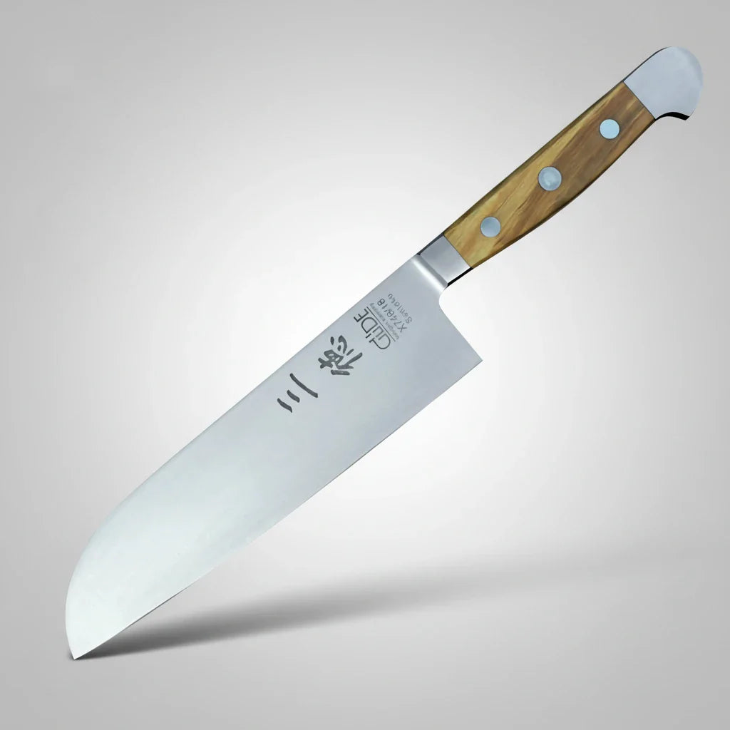 ALPHA OLIVE | Santoku Knife Smooth Blade 7 inch | Forged Steel / Olive wood handle