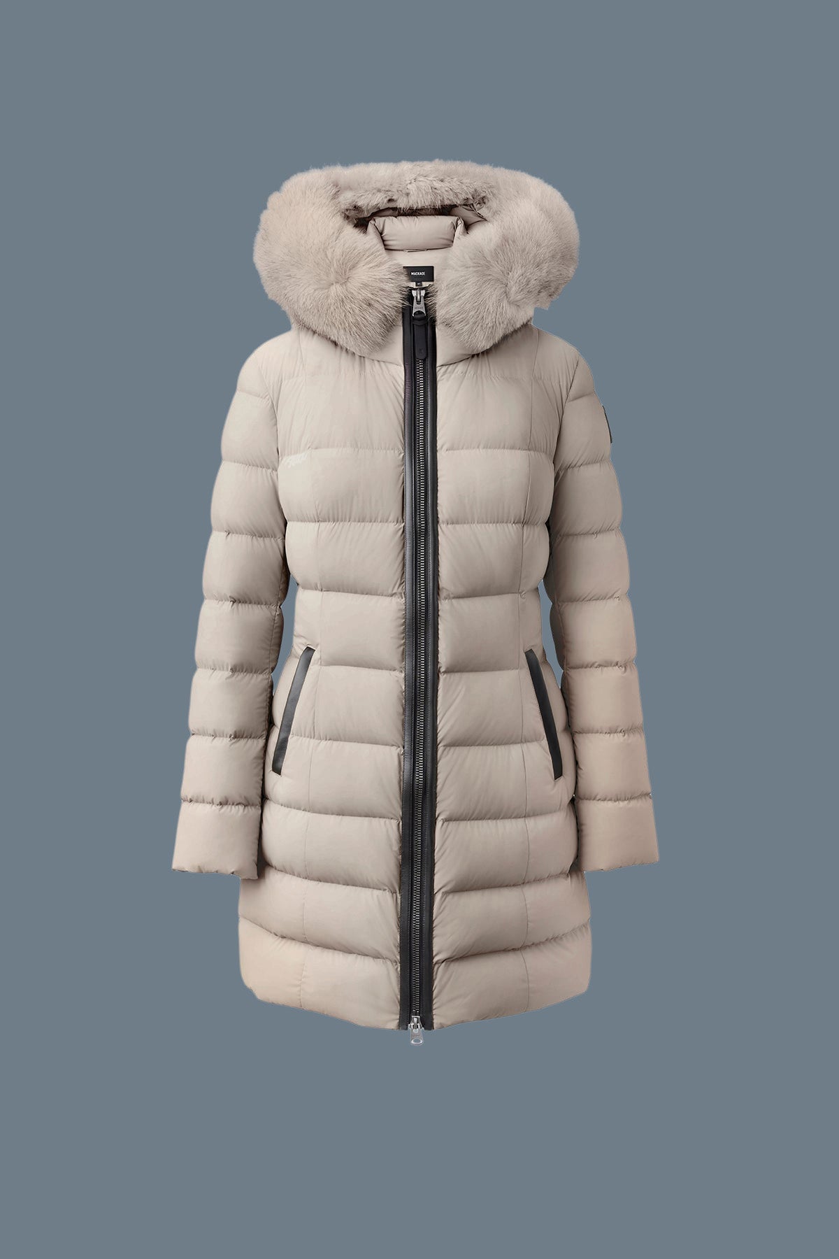 Manteau en duvet léger extensible CALLA Agile-360 avec col en fourrure de renard bleu