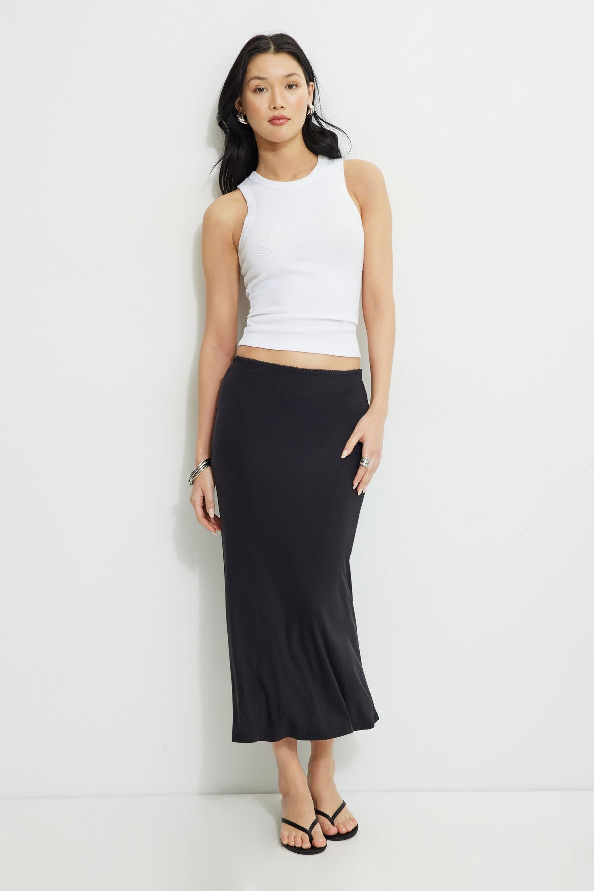 Picot Jersey Midi Slip Skirt