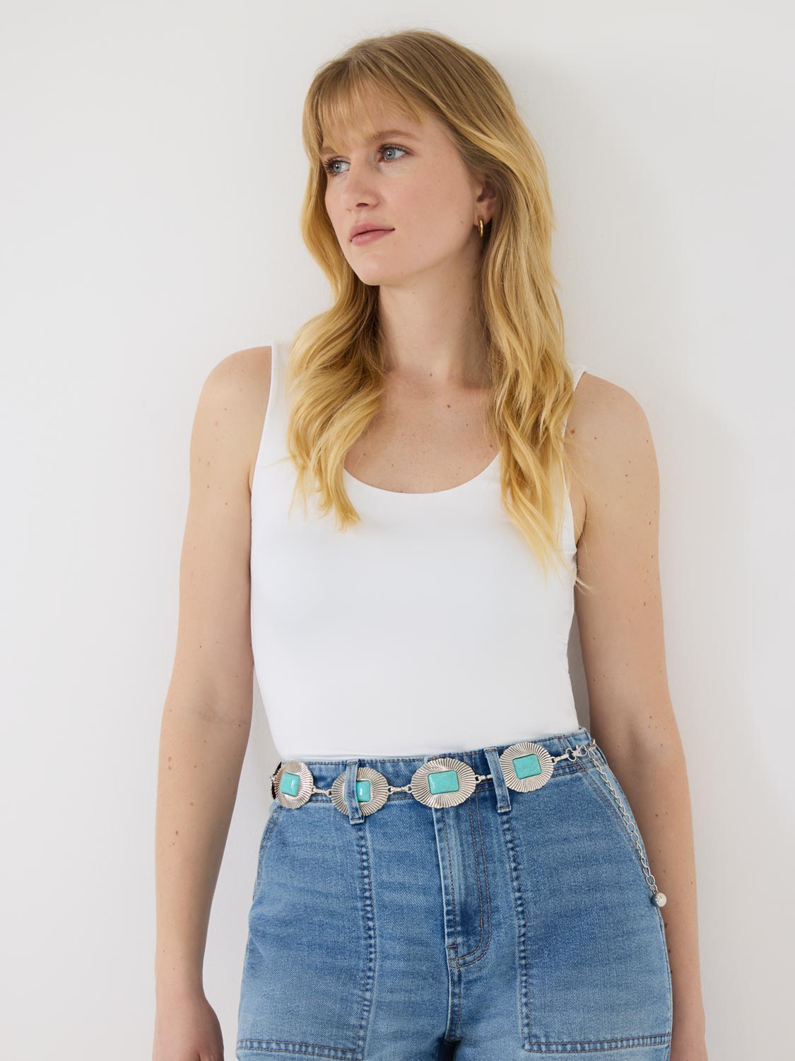 Silver Chain Belt With Turquoise Stones