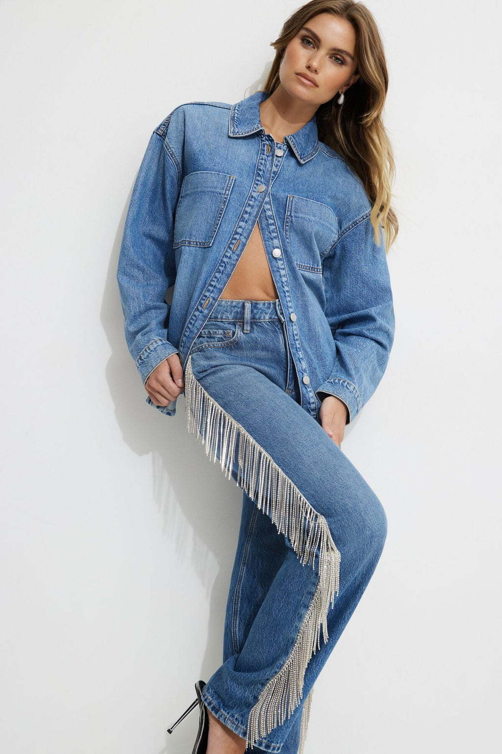 Mika Rhinestone Fringe Relaxed Straight Jeans