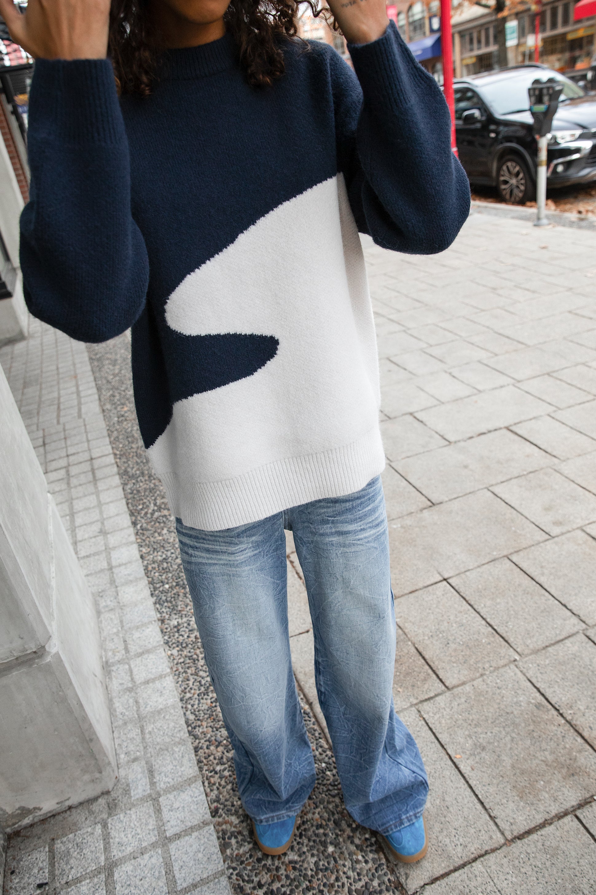 PULL OVERSIZE EN MAILLE INTARSIA
