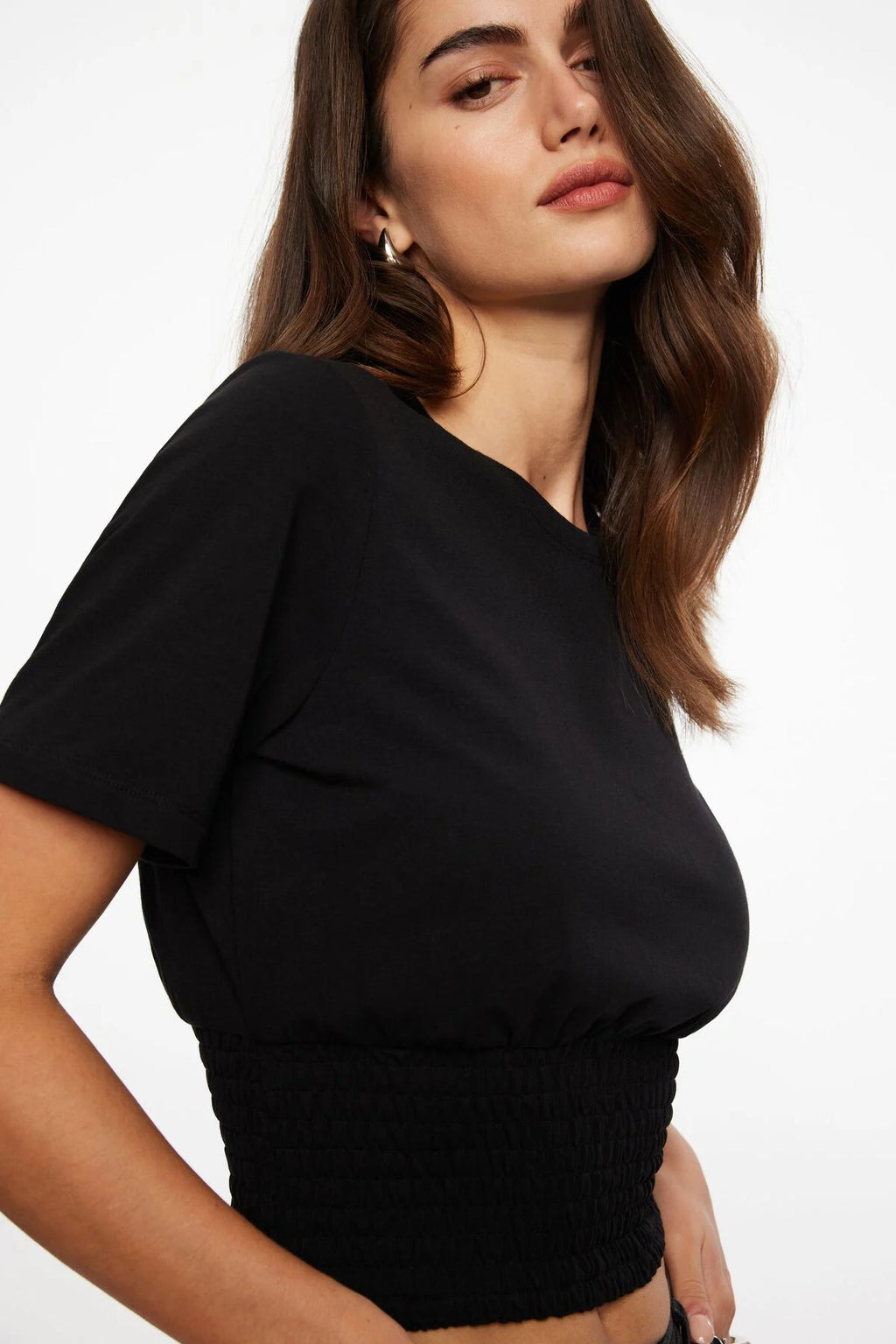 Smocked Crewneck T-Shirt