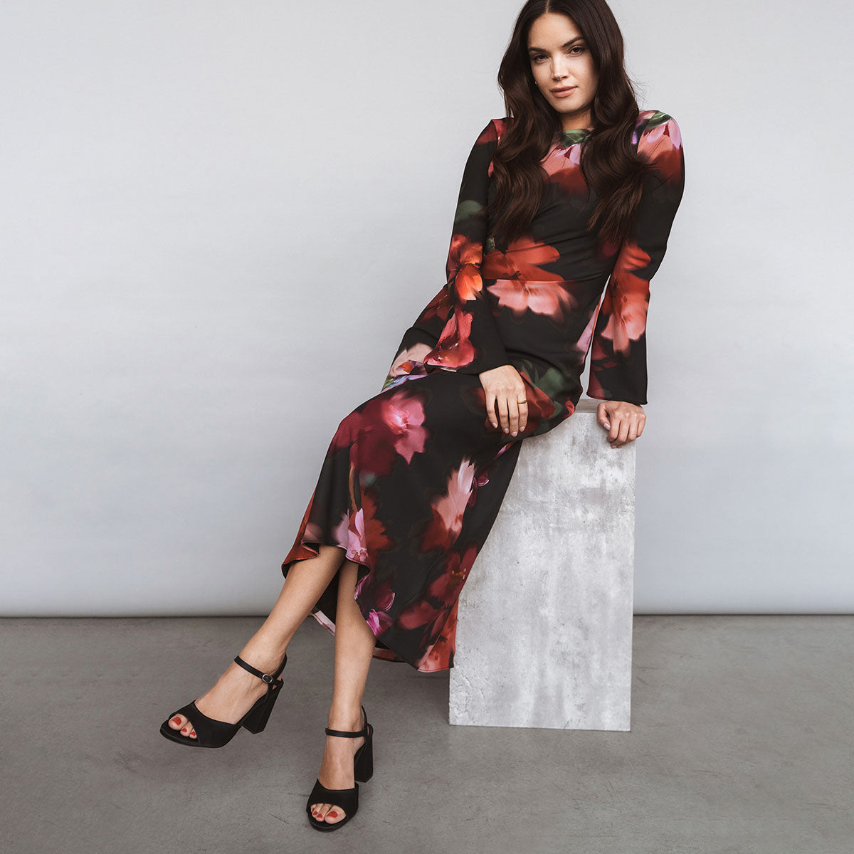 The Monica Heeled Sandal Black Satin