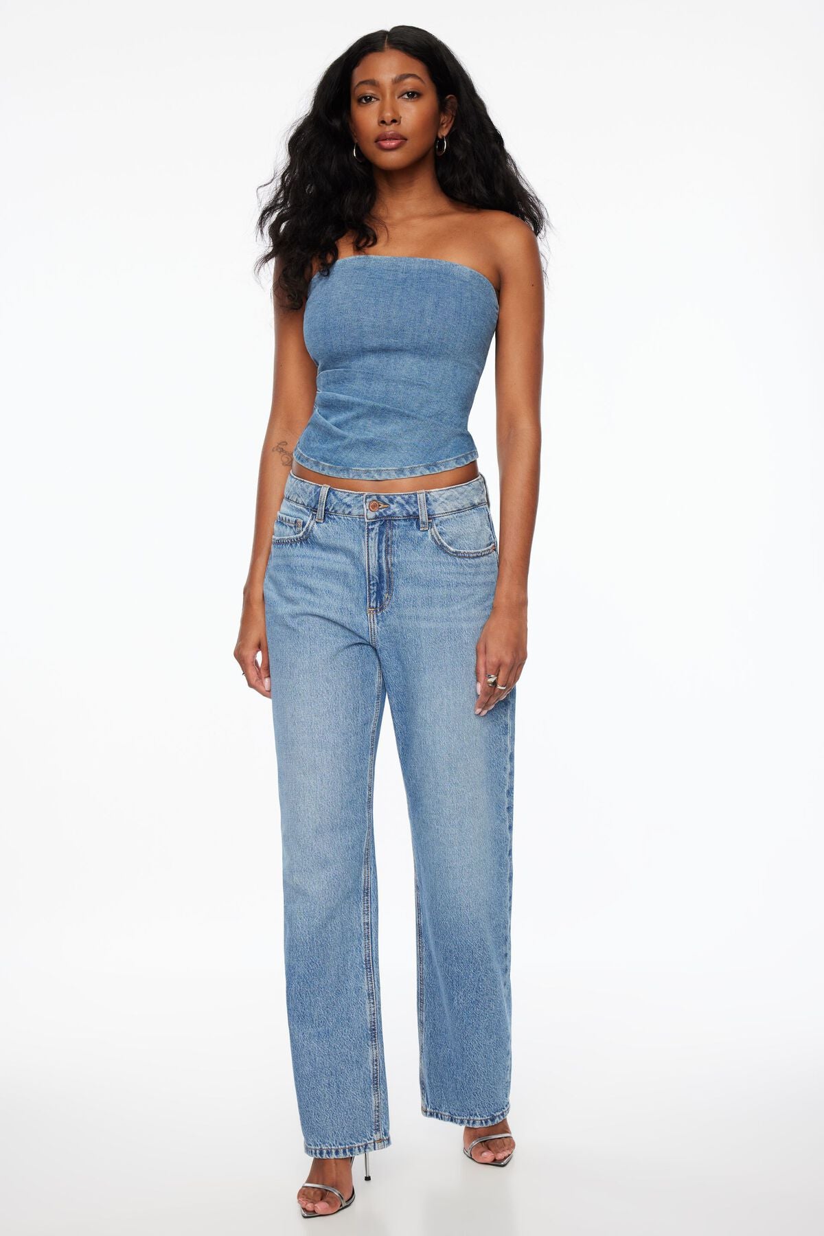 Haut bustier en jean plissé
