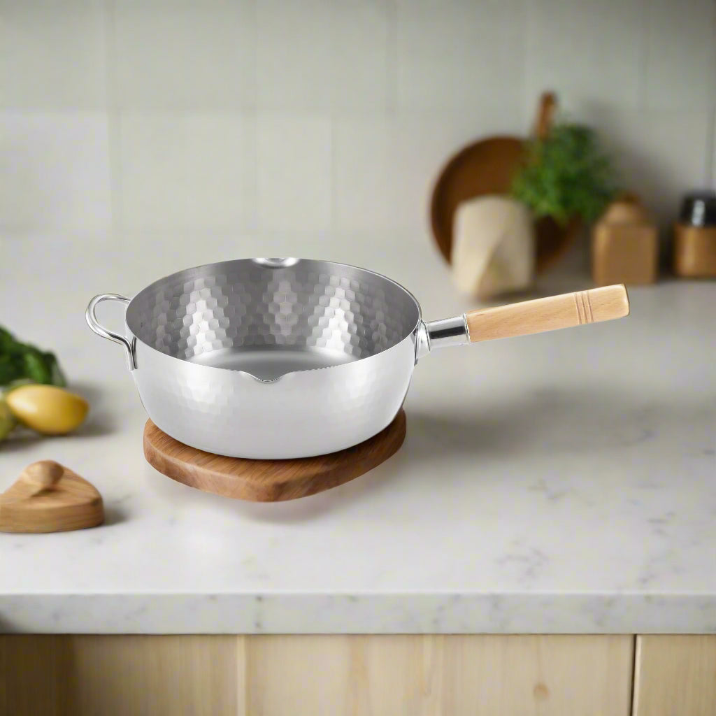 Casserole Yoshikawa Yukihira 24 cm | 3,6 L | Acier inoxydable | Poignée en bois