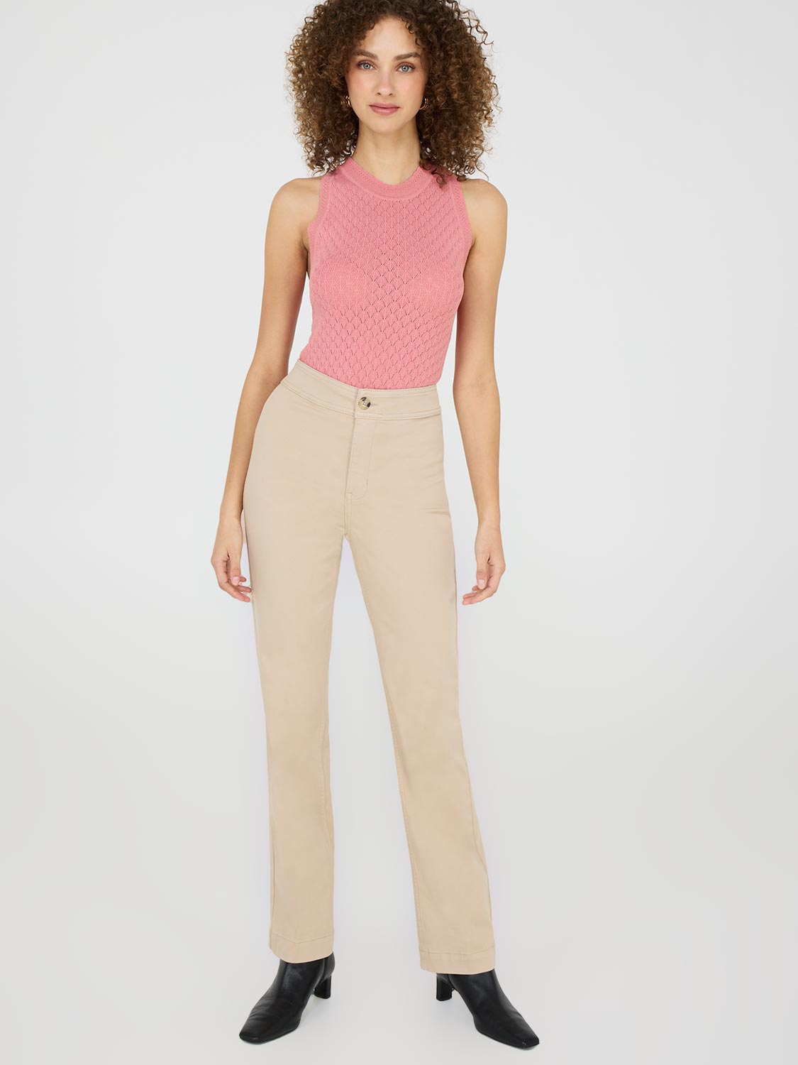 Pantalon droit taille mi-haute en Tencel