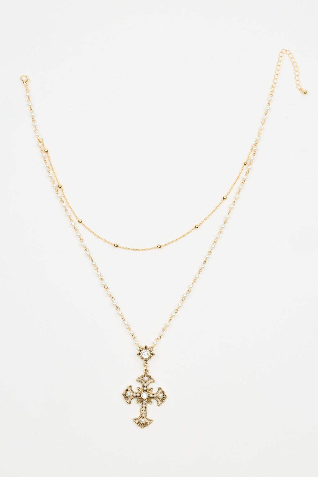 Ensemble de 2 colliers chapelet en perles et croix
