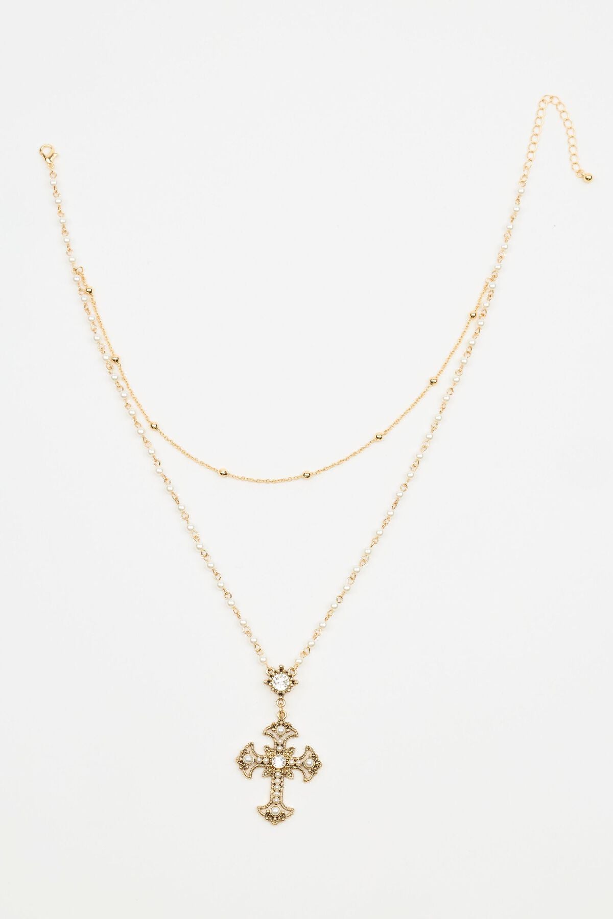 Ensemble de 2 colliers chapelet en perles et croix