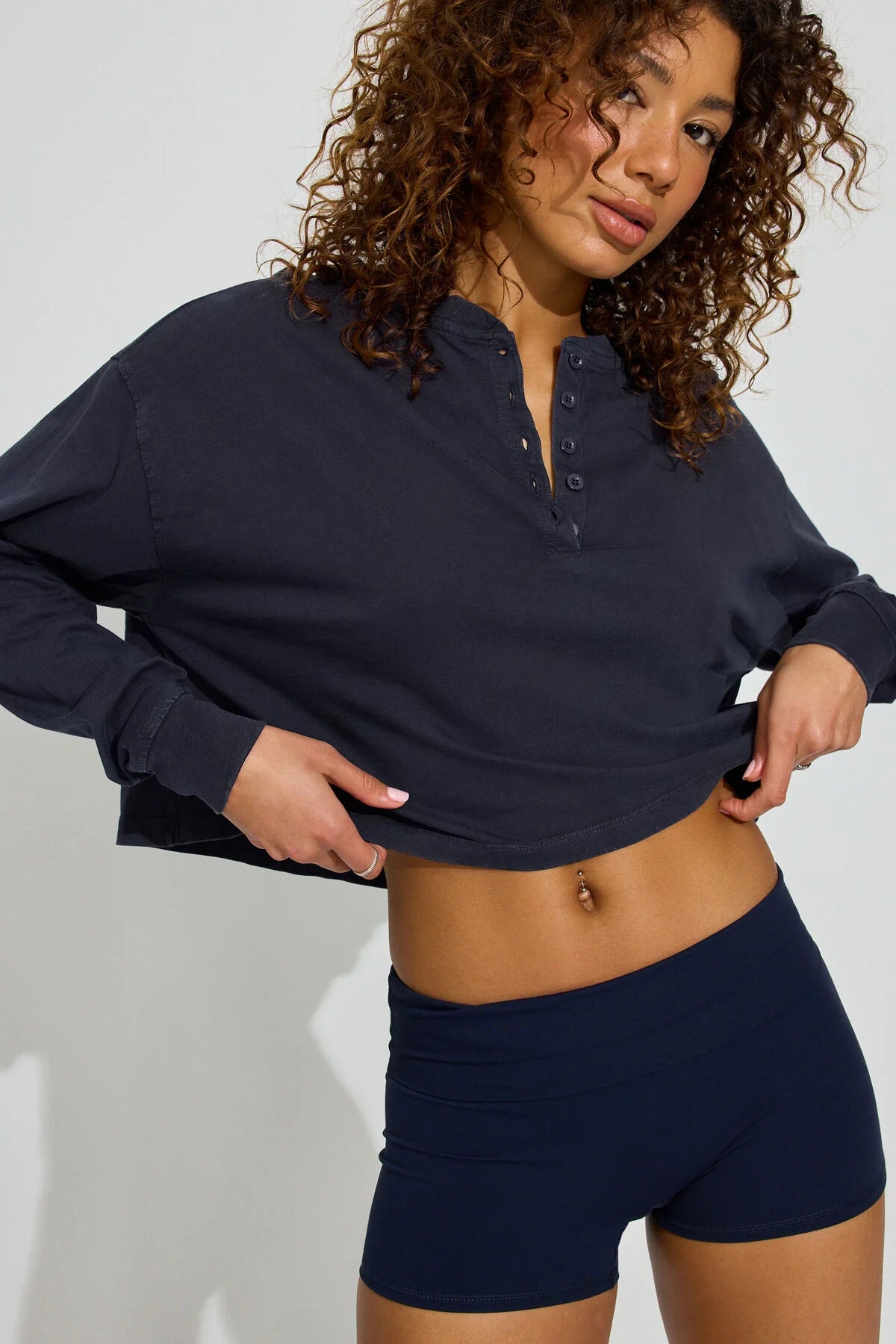 Oversized Henley Long Sleeve Top