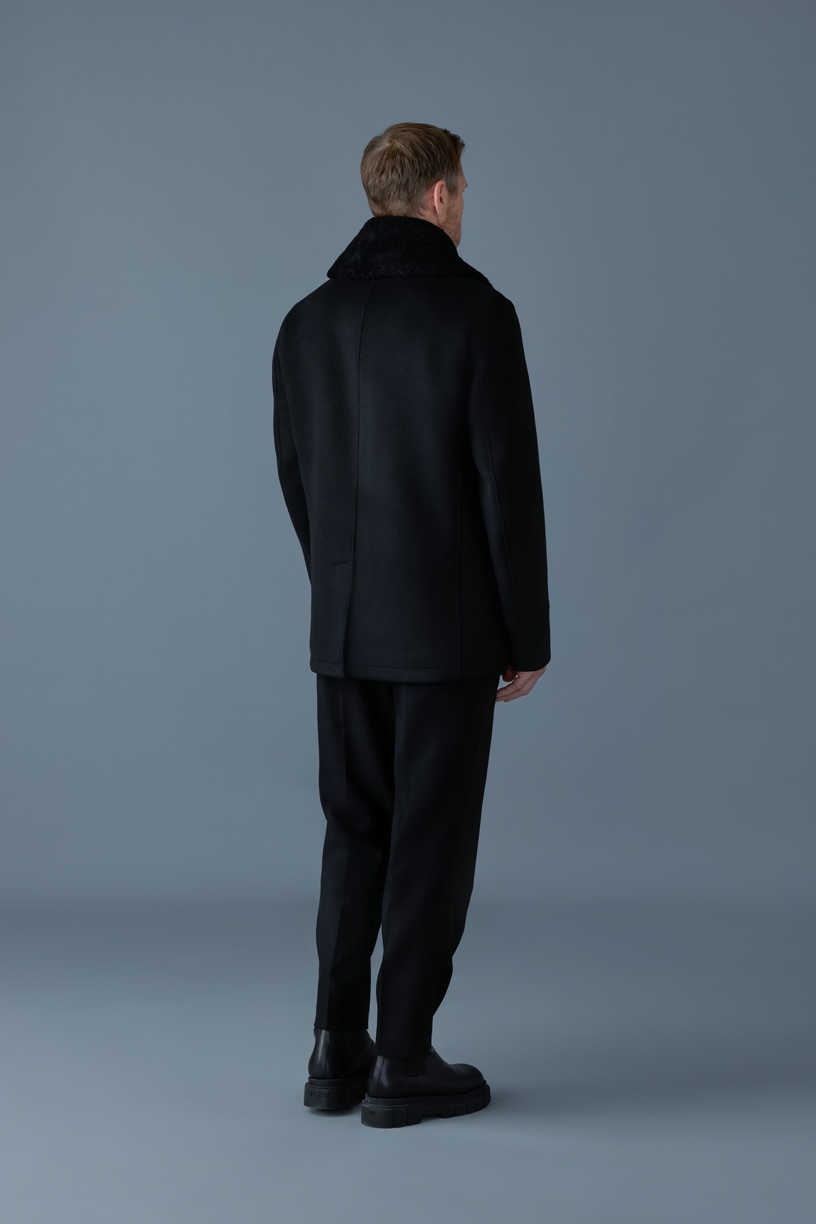COLE wool double-breasted jacket with shearling collar