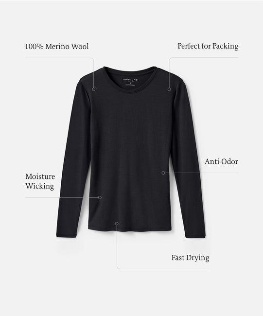 T-shirt à manches longues en mérinos pour femme