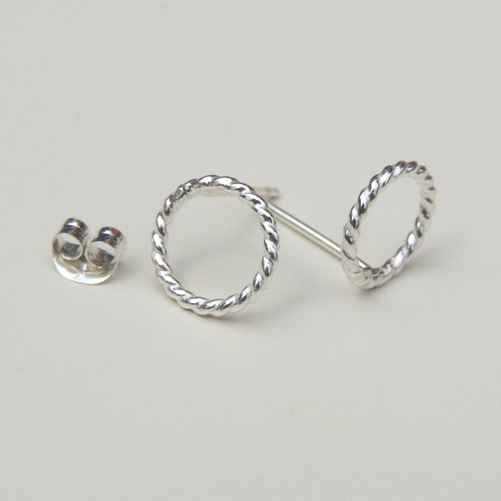 Open Circle Stud Earrings Twisted Sterling Silver Small Post Earrings