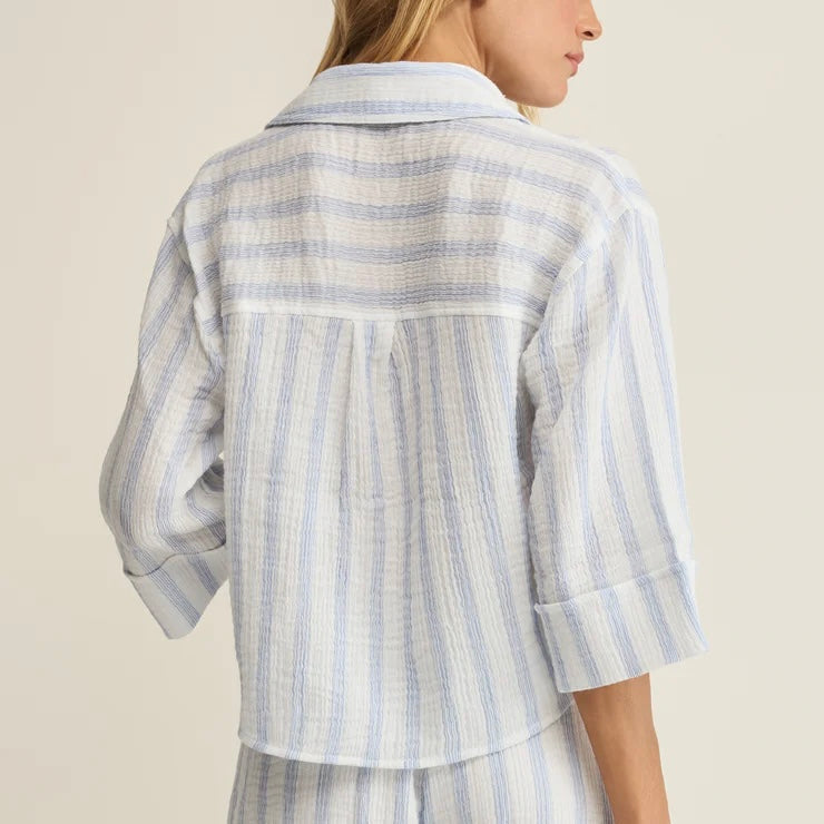 Helena Striped Airy Gauze Button Up