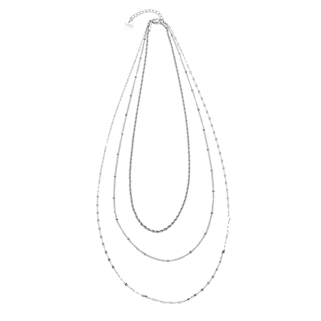 ZURI Triple Layer Mixed-Chain Necklace in Silver