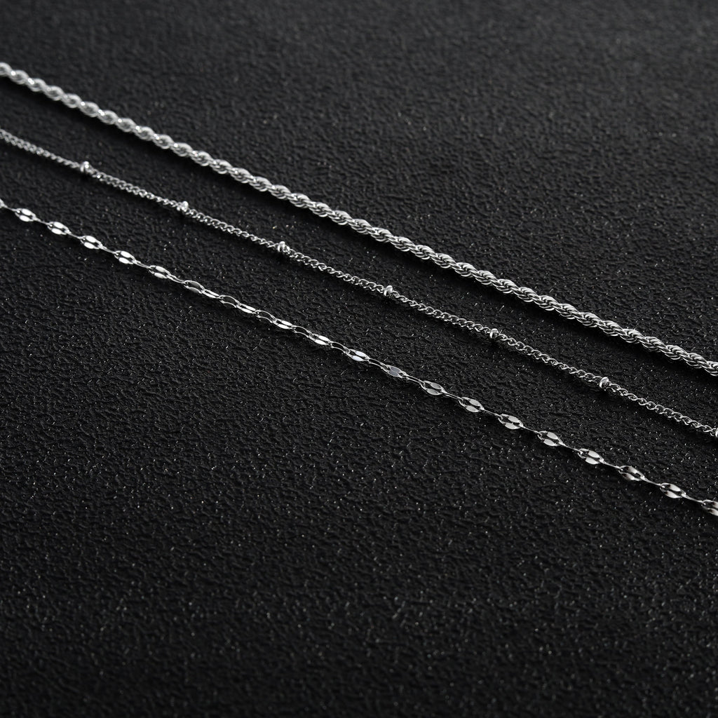 ZURI Triple Layer Mixed-Chain Necklace in Silver