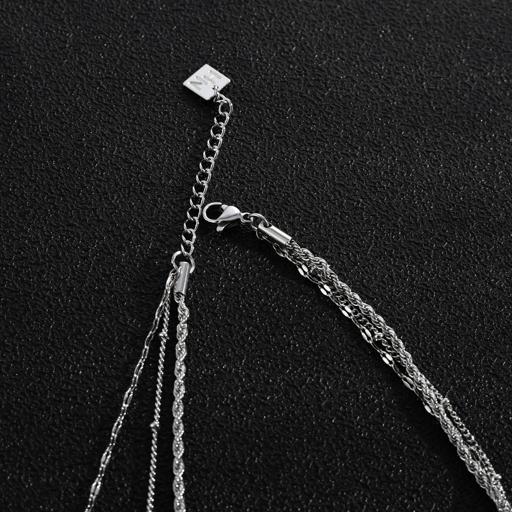 ZURI Triple Layer Mixed-Chain Necklace in Silver