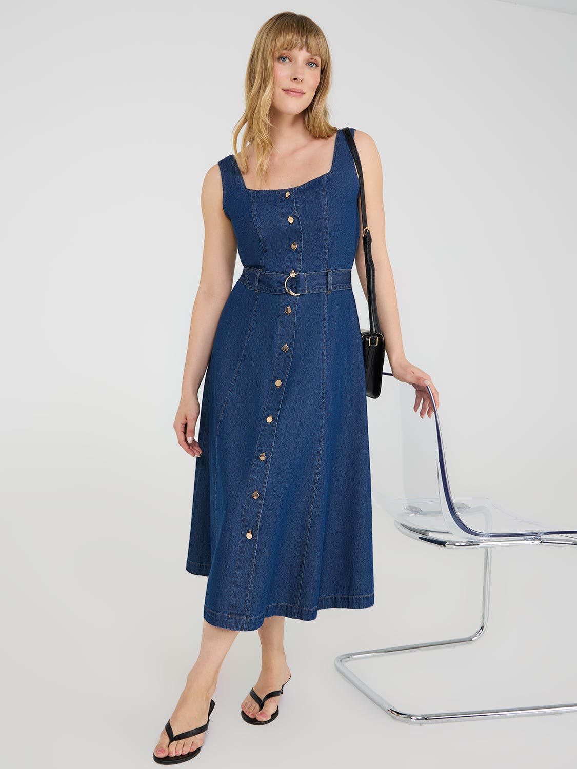 Robe midi en jean sans manches