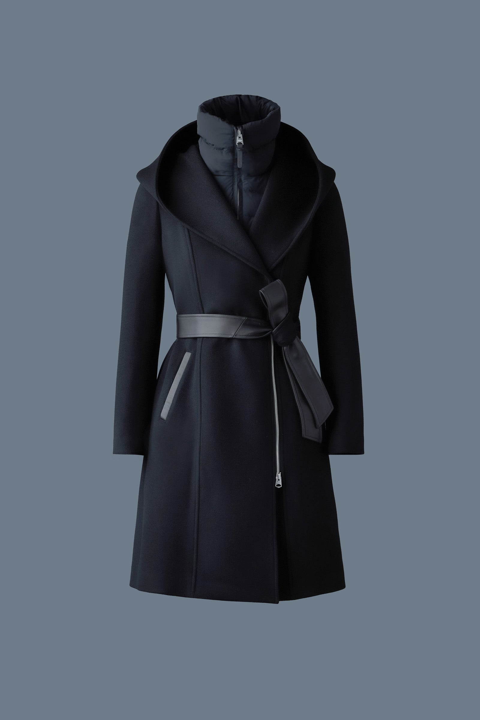 SHIA-SLB Manteau en laine double face 2 en 1 avec plastron amovible