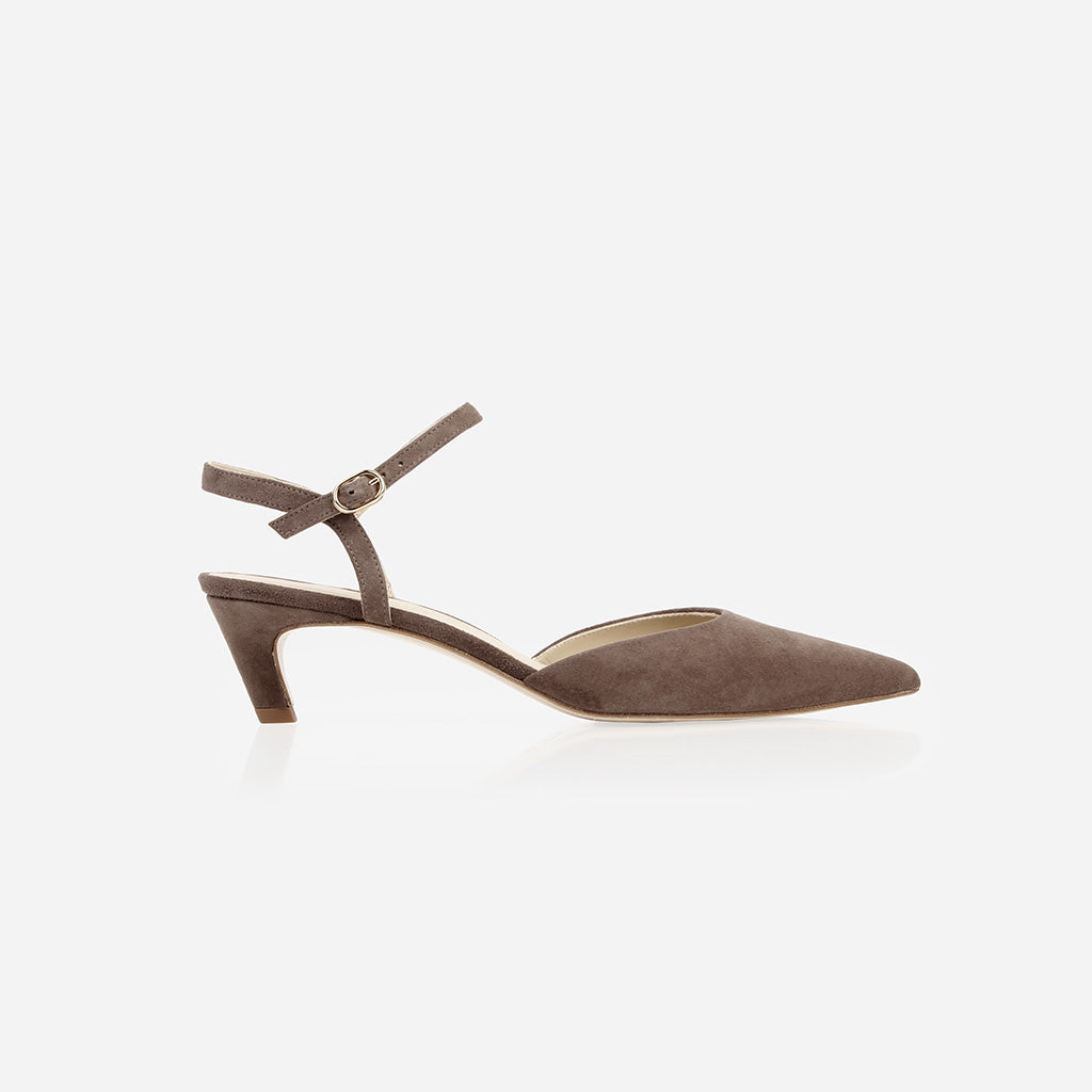 The Claire Kitten Heel Ash Brown Suede