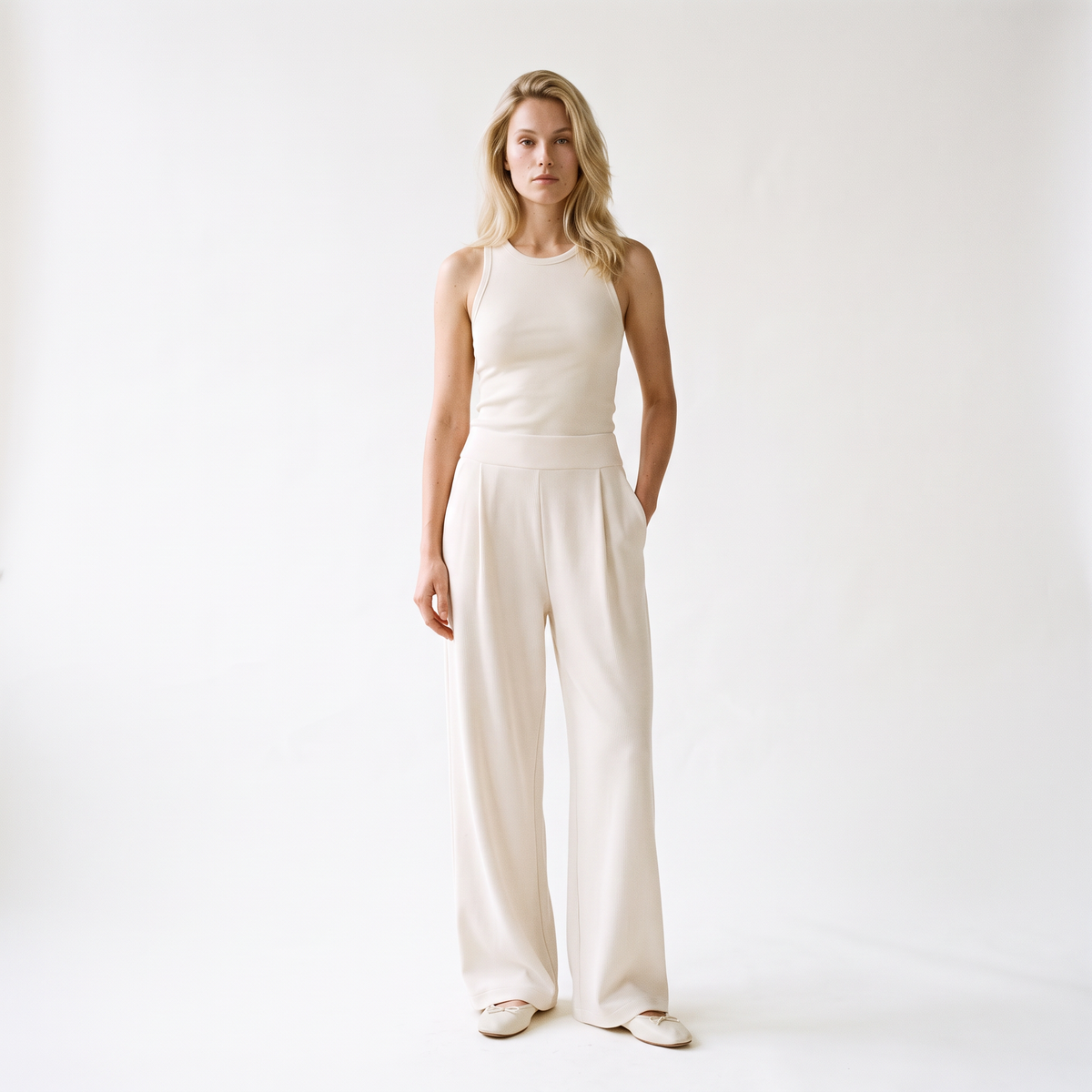 Luxeflow - Elevated Wide Leg Sweatpants Trouser Pants Ivory