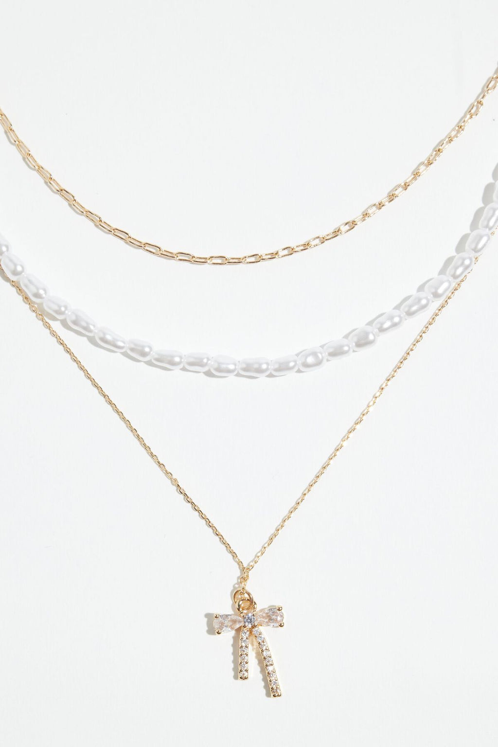 3-Pack Pearl & Bow Necklaces