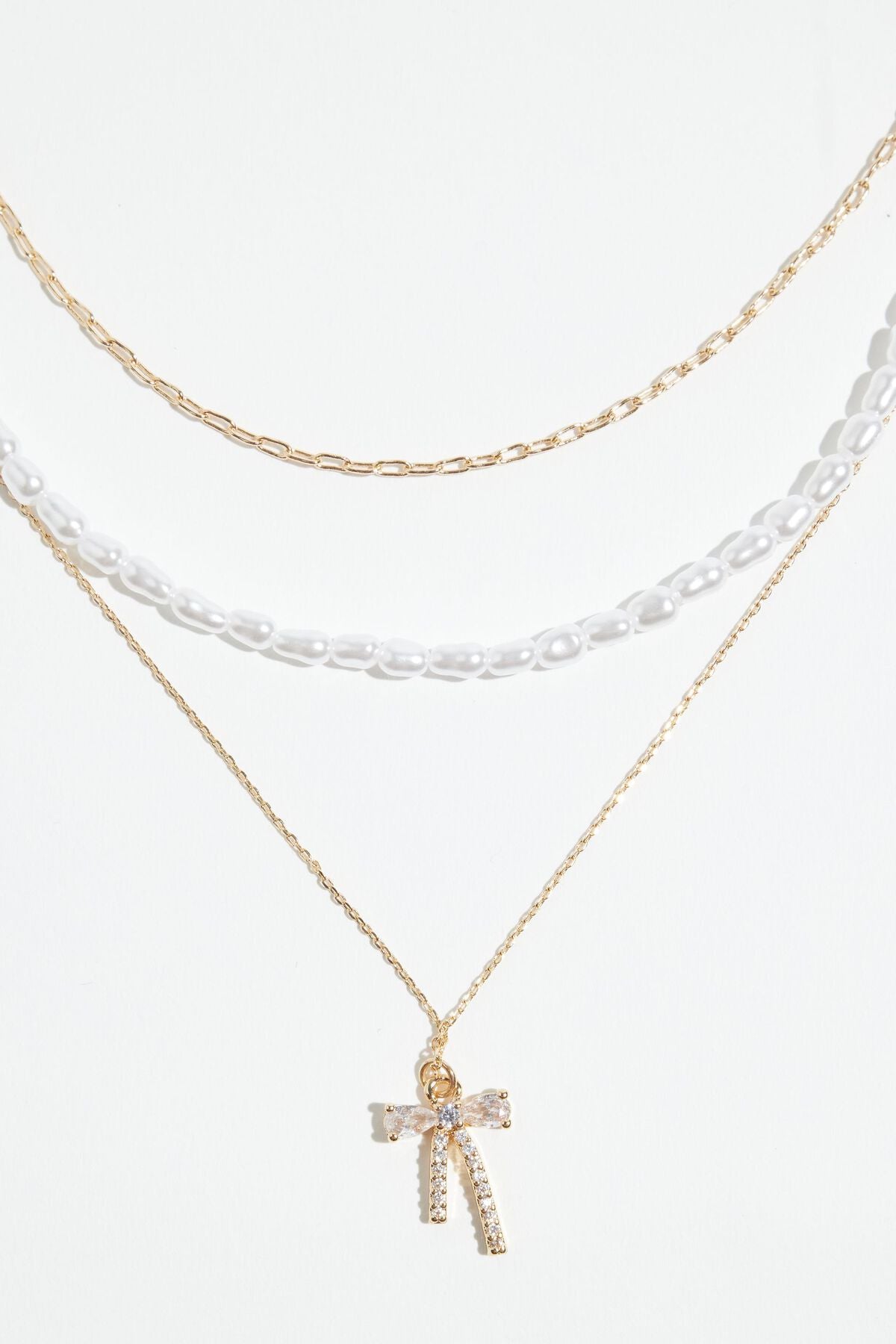 3-Pack Pearl & Bow Necklaces