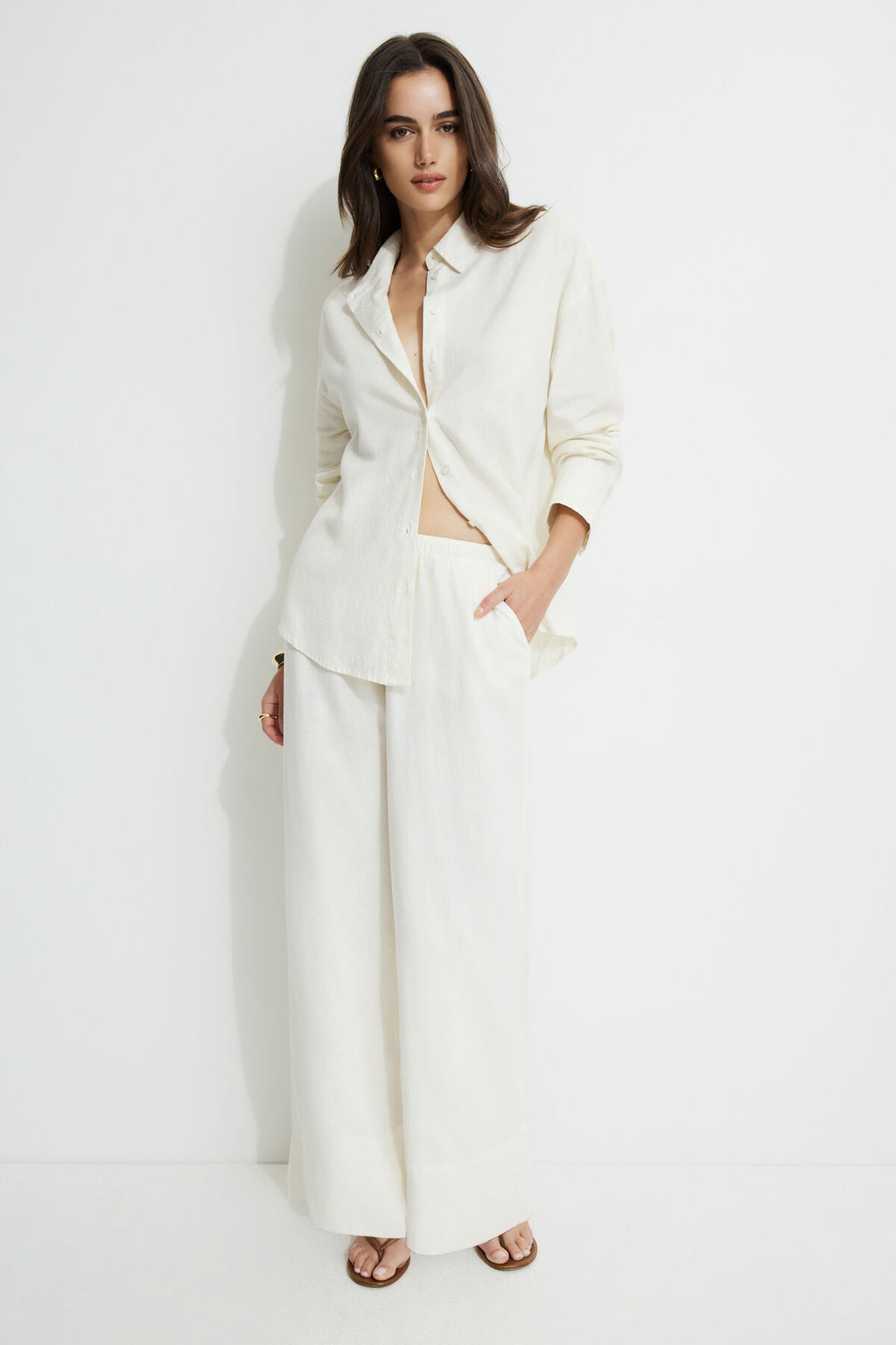 Pantalon large en lin Leo