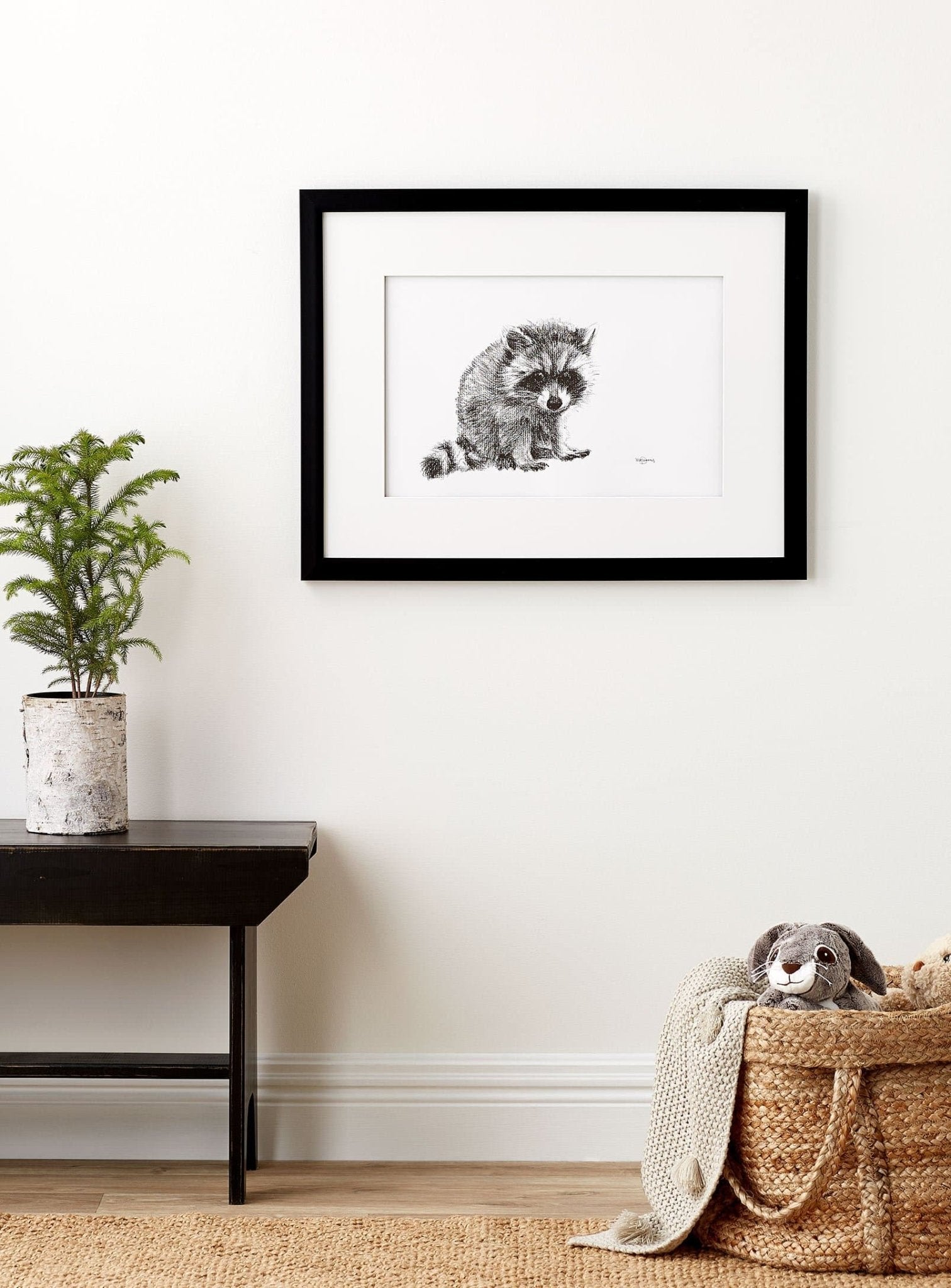 Adorable Baby Raccoon - Black and White Nursery Wildlife Art Print