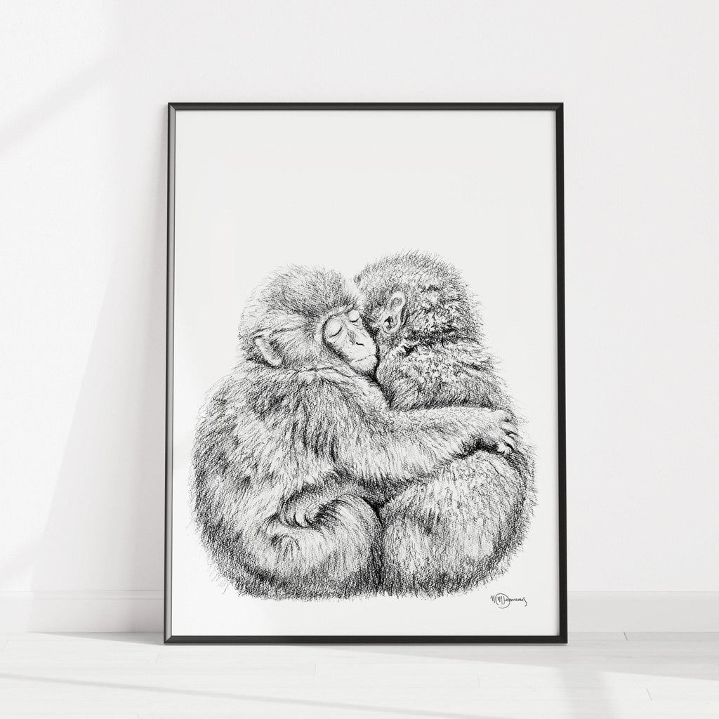 Adorable monkey hug - Art Print