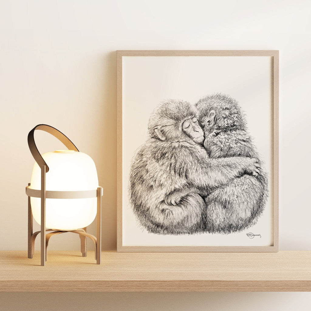 Adorable monkey hug - Art Print