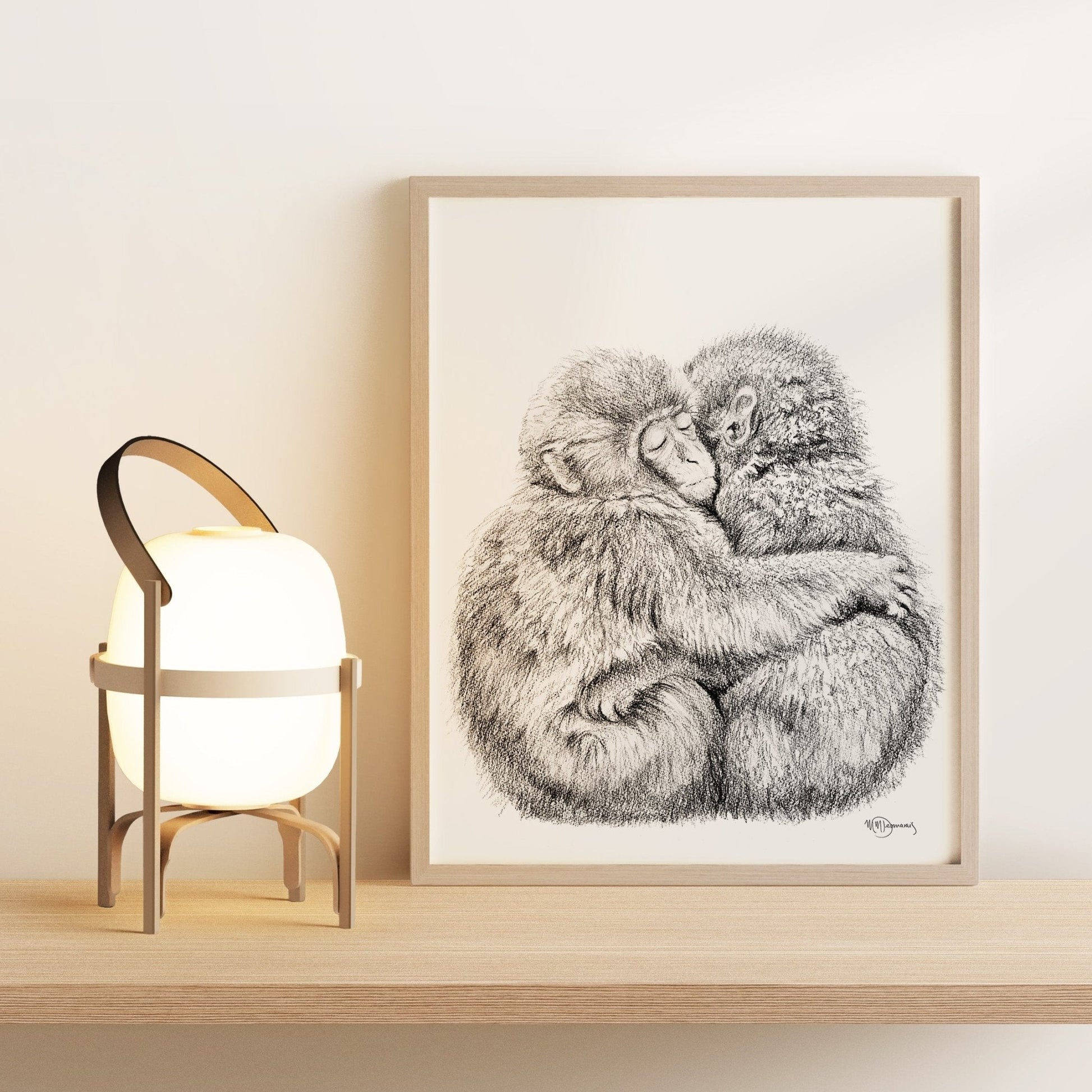Adorable monkey hug - Art Print