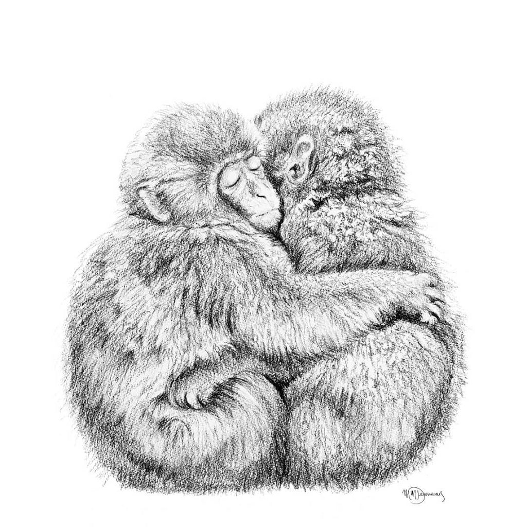 Adorable monkey hug - Art Print