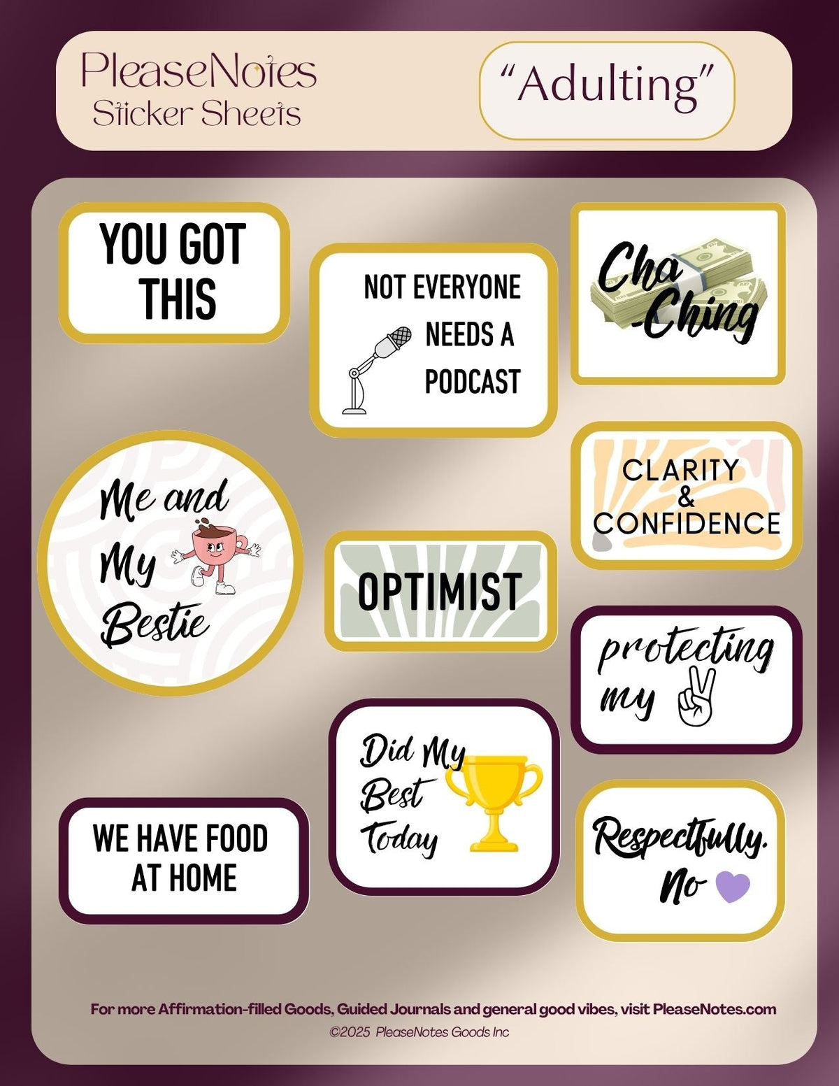 "Adulting" Themed Sticker Sheet