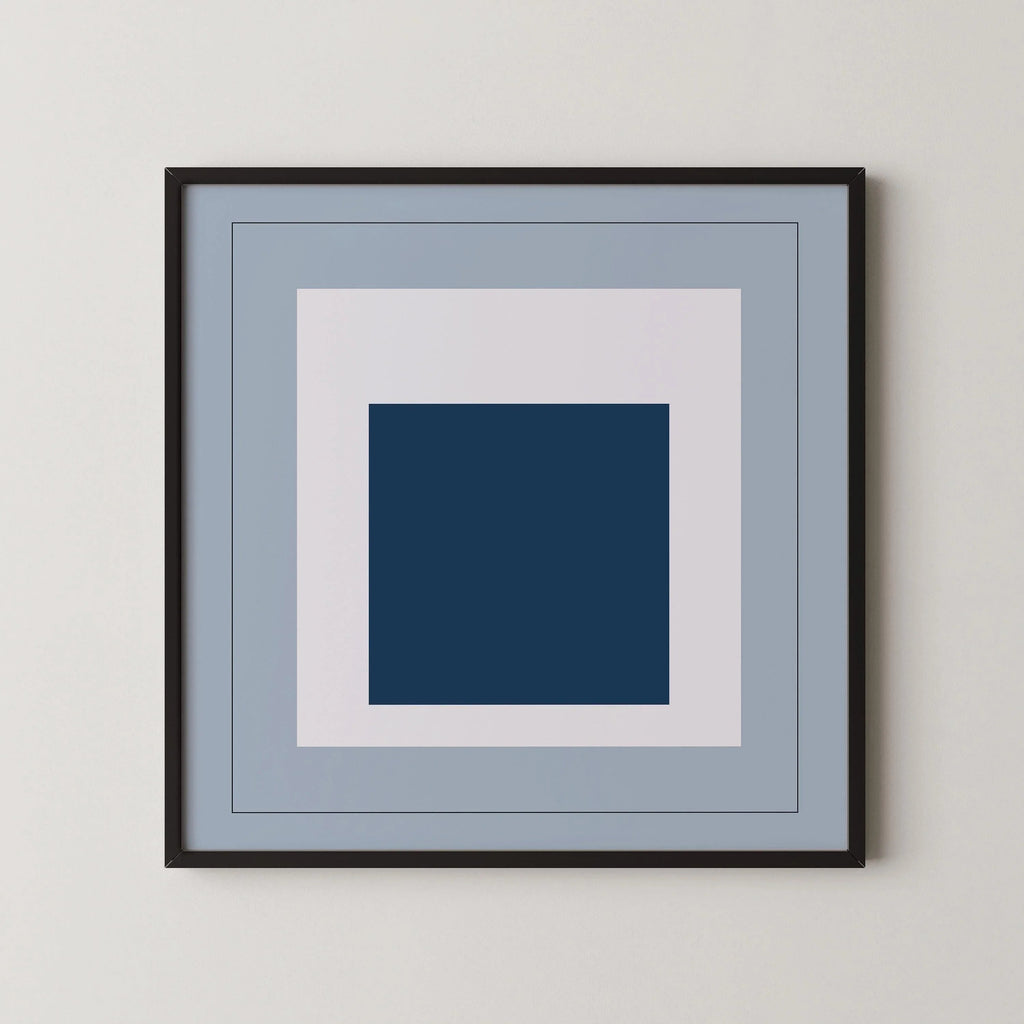 D'après Josef Albers - Madmen (Hommage au carré) | Estampe d'art moderne du milieu du siècle, bleu froid (disponible encadrée) 1x1