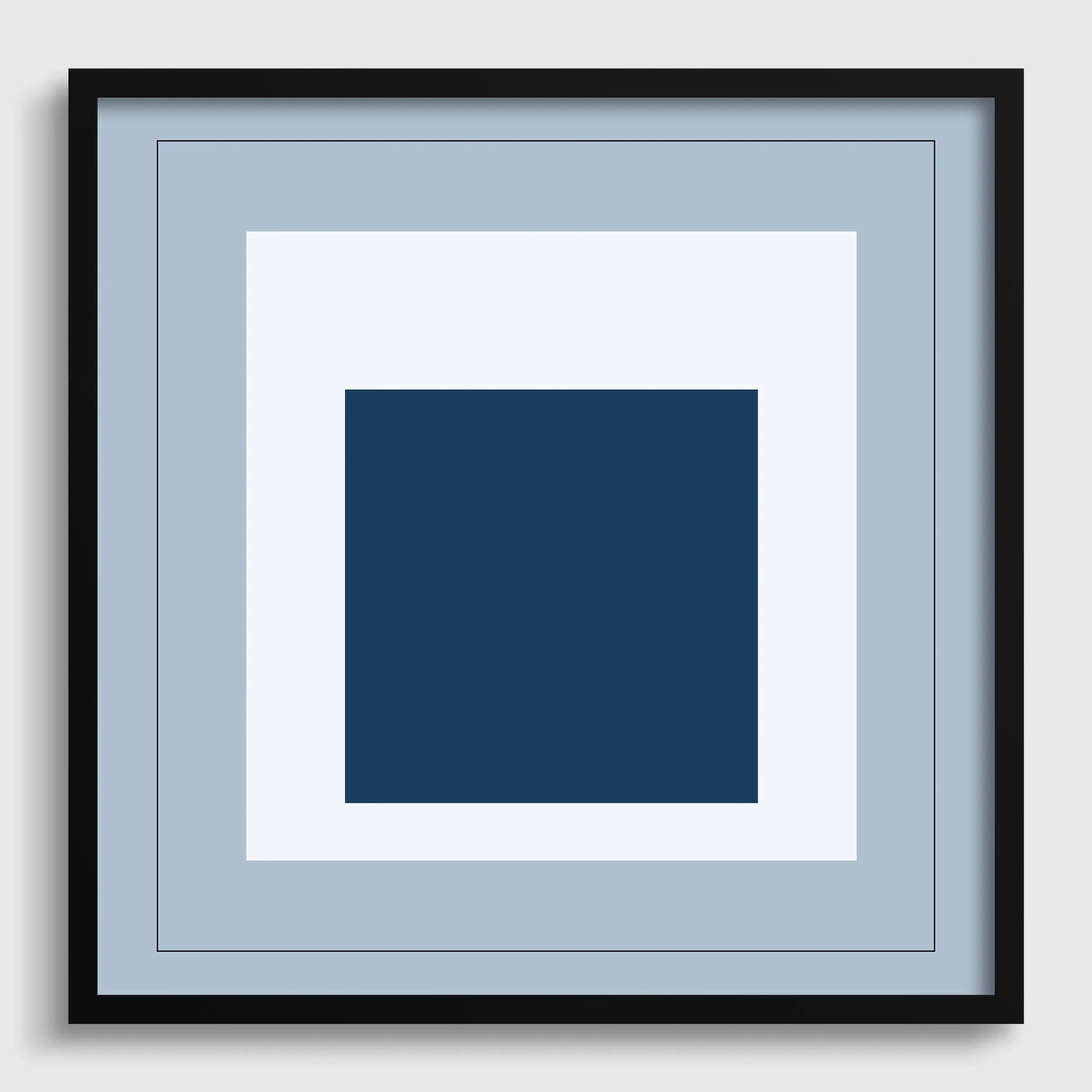 D'après Josef Albers - Madmen (Hommage au carré) | Estampe d'art moderne du milieu du siècle, bleu froid (disponible encadrée) 1x1