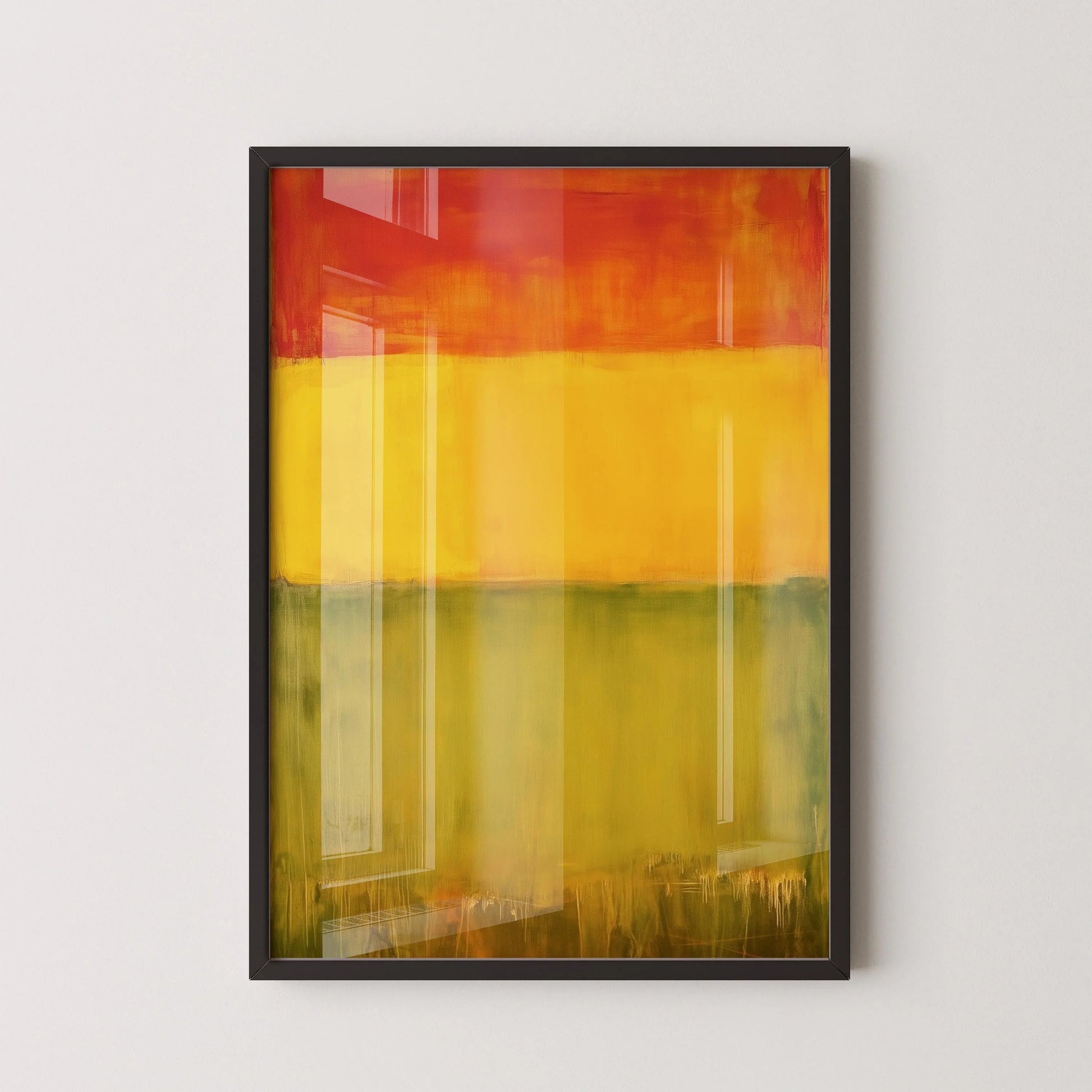 D'après Mark Rothko - Vert Jaune Rouge (Champ de couleur : IA) | Art abstrait moderne (Disponible encadré ou non encadré)