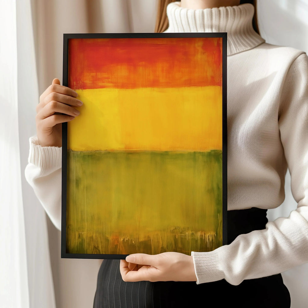 D'après Mark Rothko - Vert Jaune Rouge (Champ de couleur : IA) | Art abstrait moderne (Disponible encadré ou non encadré)