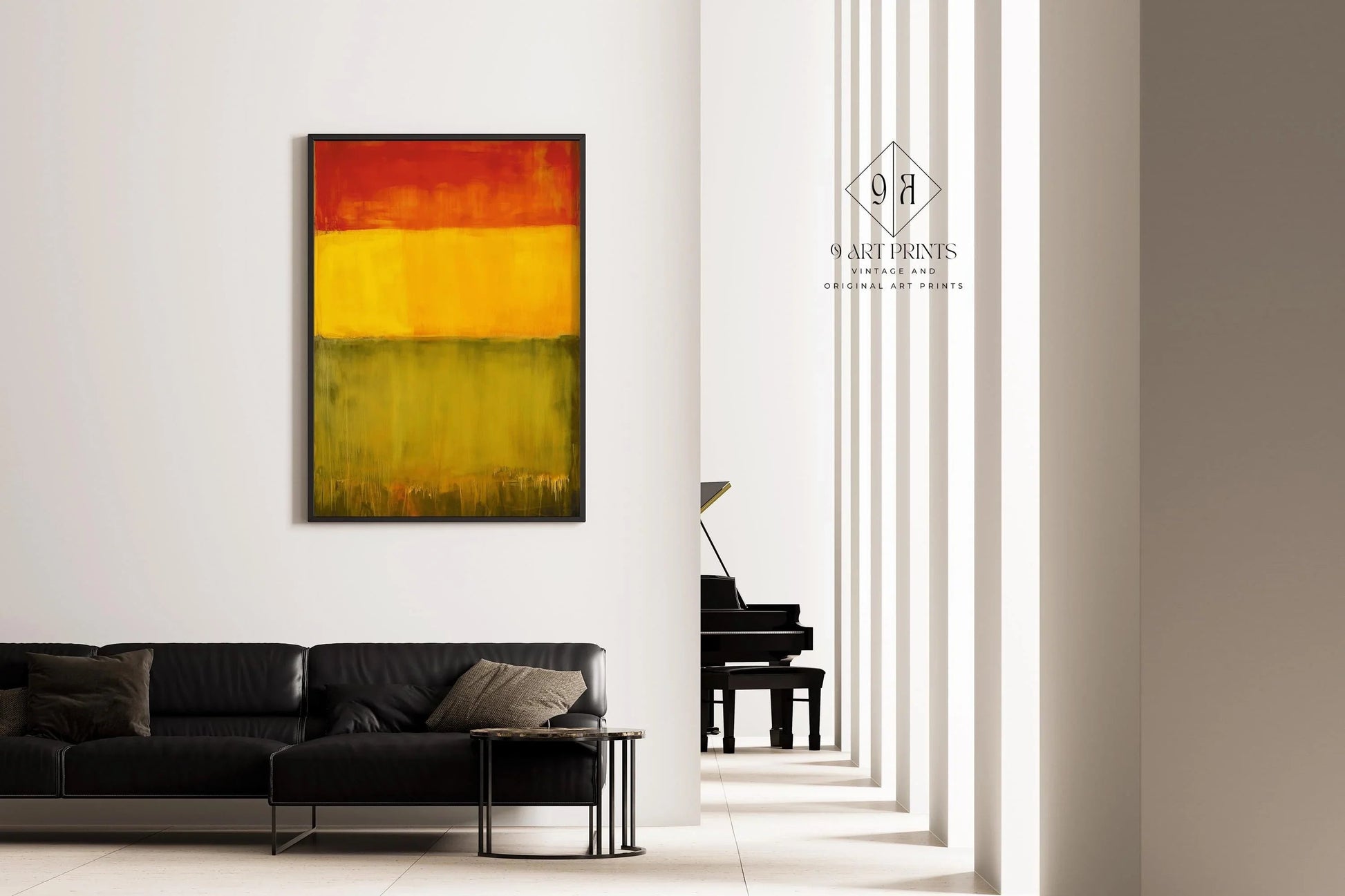 D'après Mark Rothko - Vert Jaune Rouge (Champ de couleur : IA) | Art abstrait moderne (Disponible encadré ou non encadré)