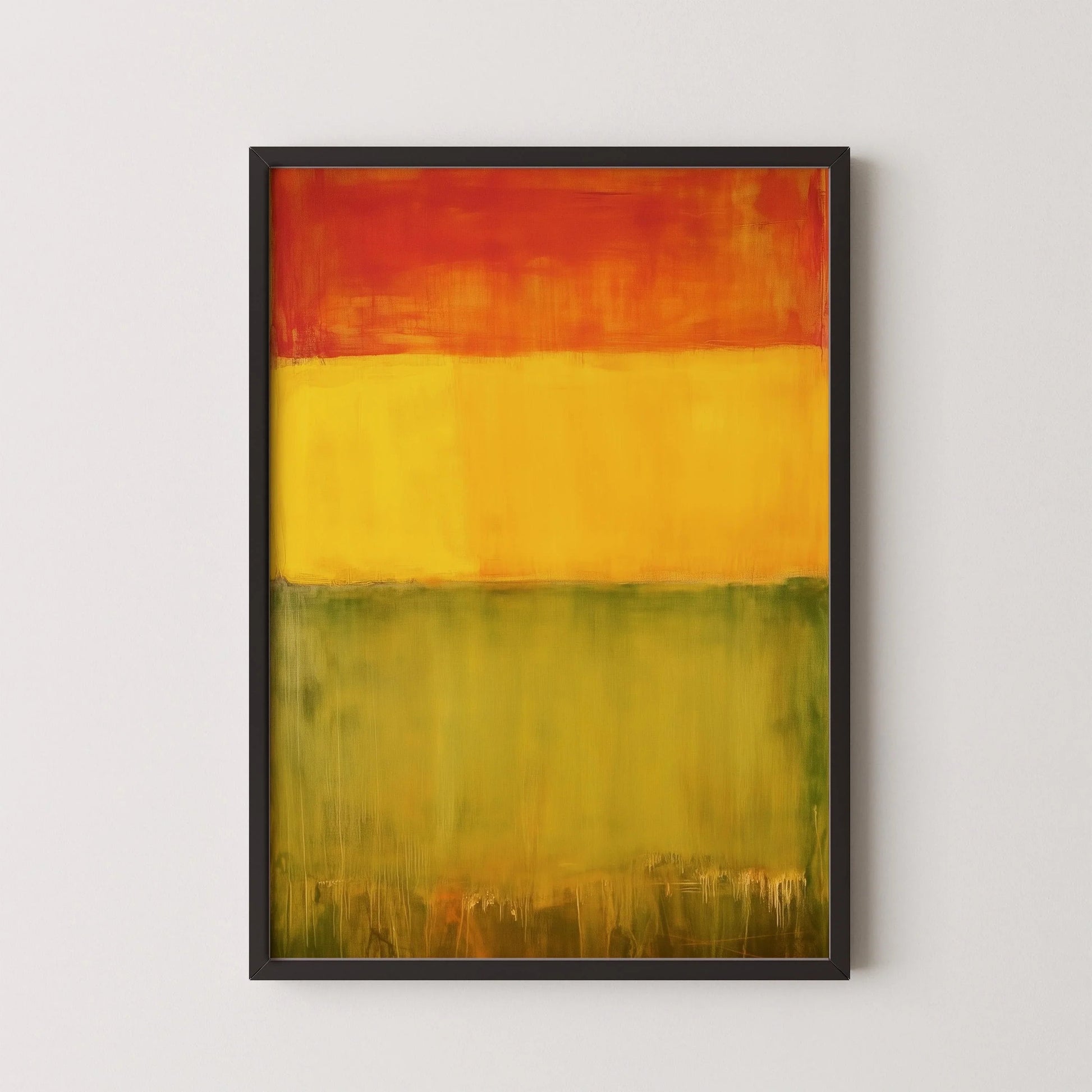 D'après Mark Rothko - Vert Jaune Rouge (Champ de couleur : IA) | Art abstrait moderne (Disponible encadré ou non encadré)