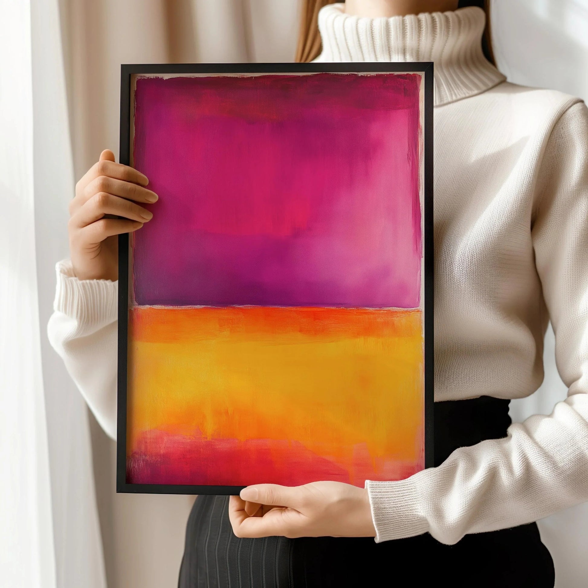 D'après Mark Rothko - Orange et violet (Color Field : IA) | Art abstrait moderne (Disponible encadré à la main ou non encadré)