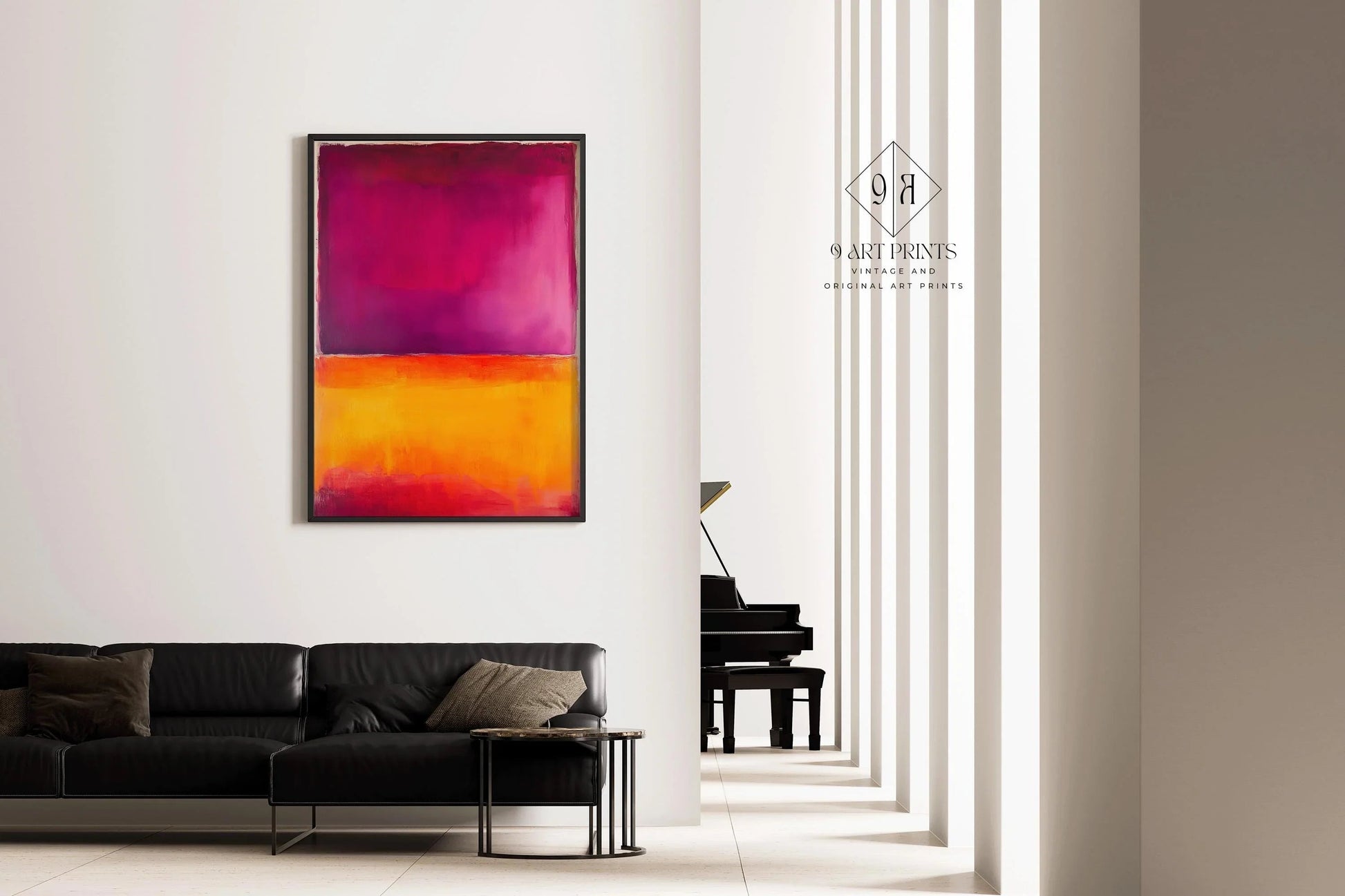D'après Mark Rothko - Orange et violet (Color Field : IA) | Art abstrait moderne (Disponible encadré à la main ou non encadré)