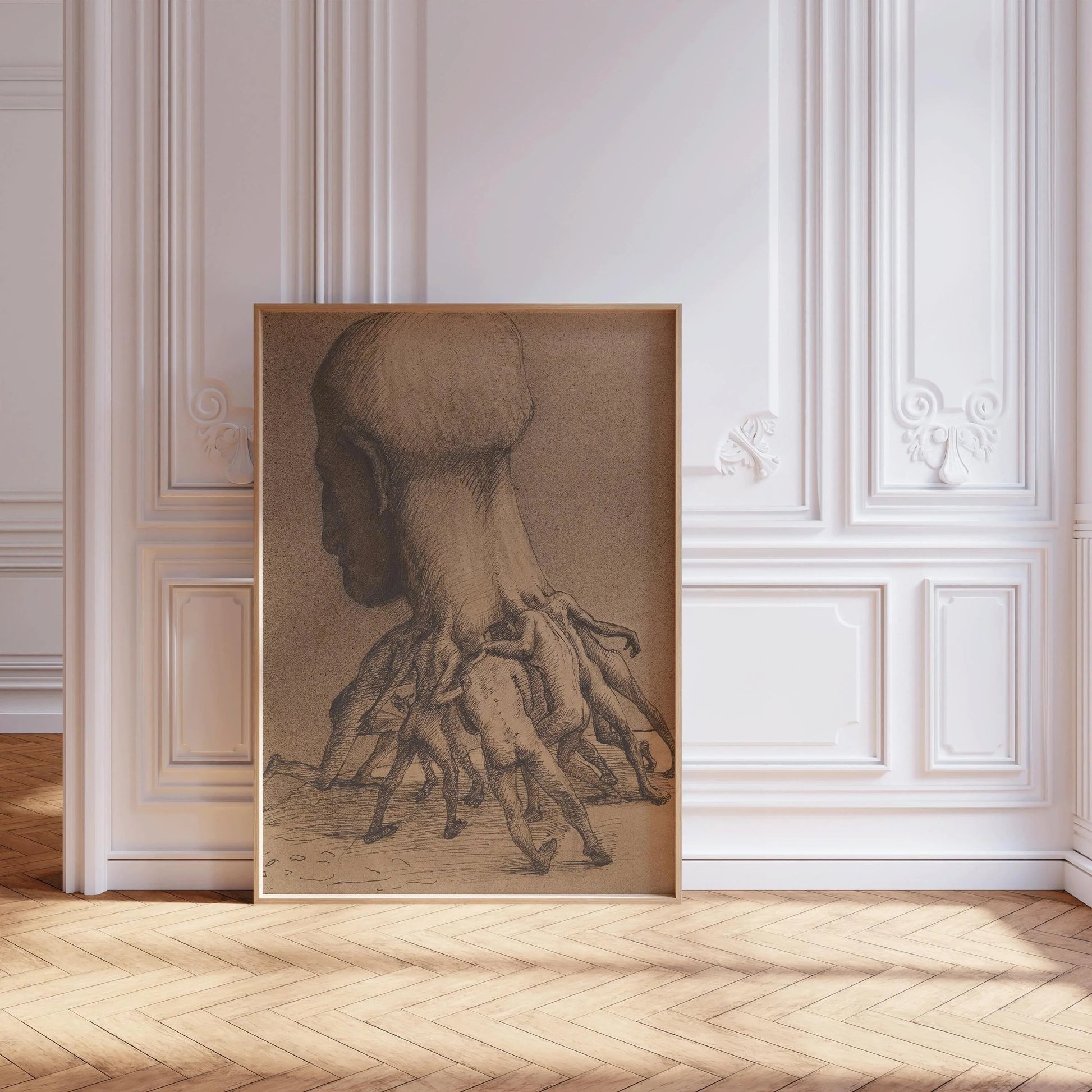 Alfred Kubin - The Great Head | Symbolist Artwork | Vintage Neutral Sketch Art available framed or unframed