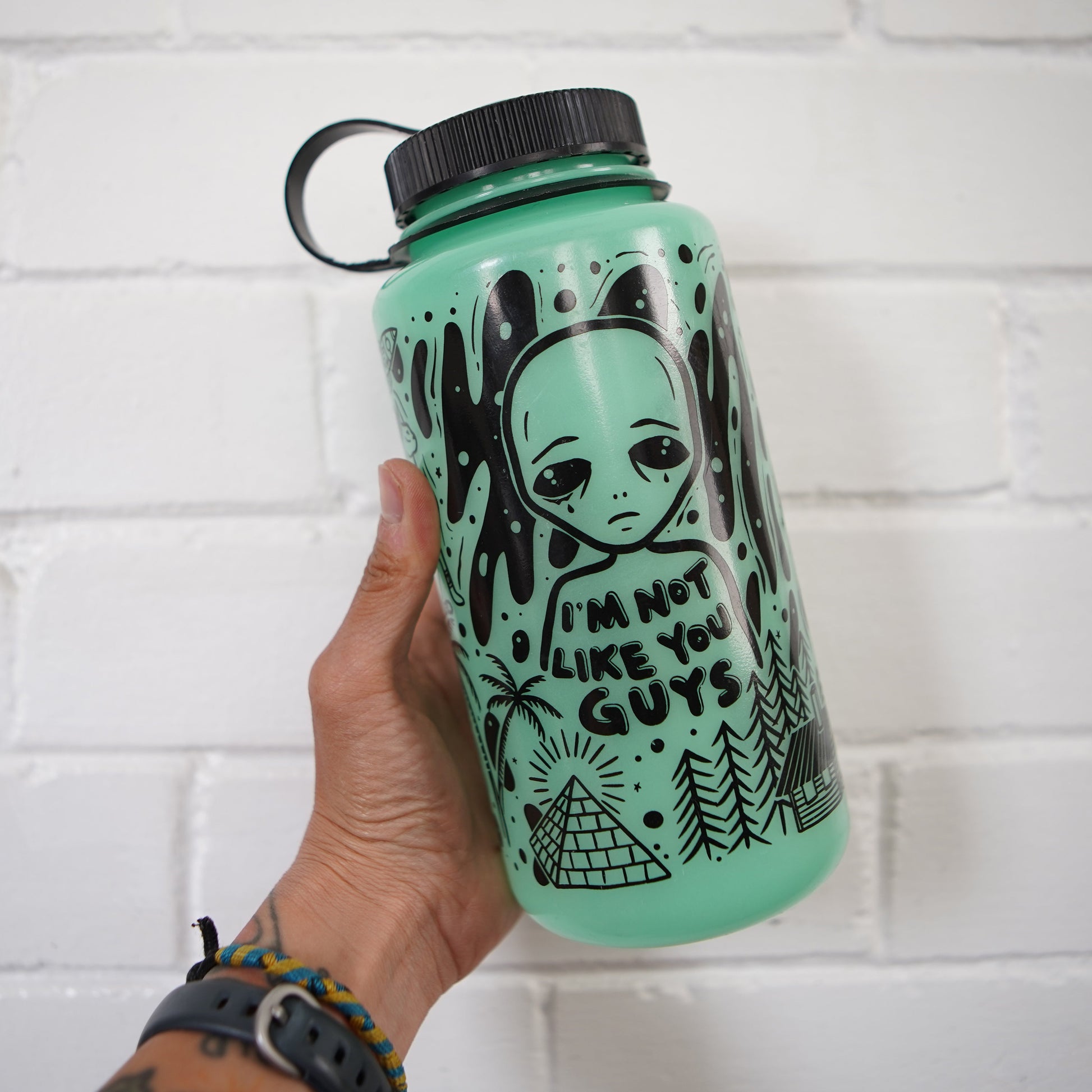 Bouteille d'eau Nalgene Alien phosphorescente de 32 oz