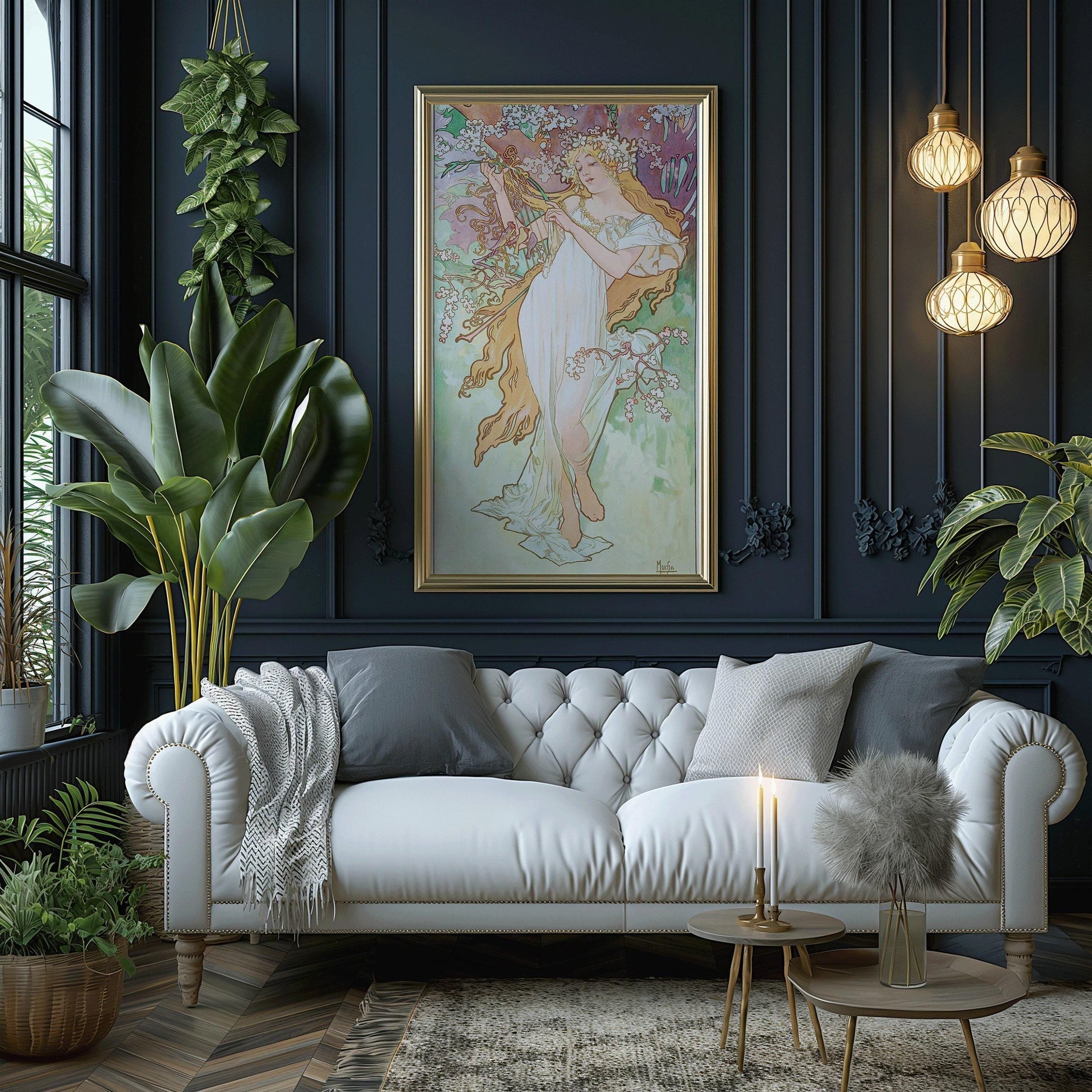 Alphonse Mucha - Les Saisons (Printemps/Printemps) | vintage Narrow Vertical Art (disponible encadré ou non encadré) 2x1